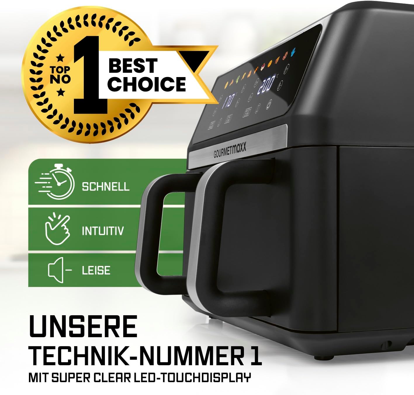 GOURMETmaxx AirGenius Heißluftfritteuse, 10 L - 2 x 5 L Airfryer Vario-Kammer | Fritteuse mit 10 Programmen & Touchscreen | Heißluftfritteuse 2 Kammern – 2 Speisen gleichzeitig, für max. 8 Personen — Ansicht 2