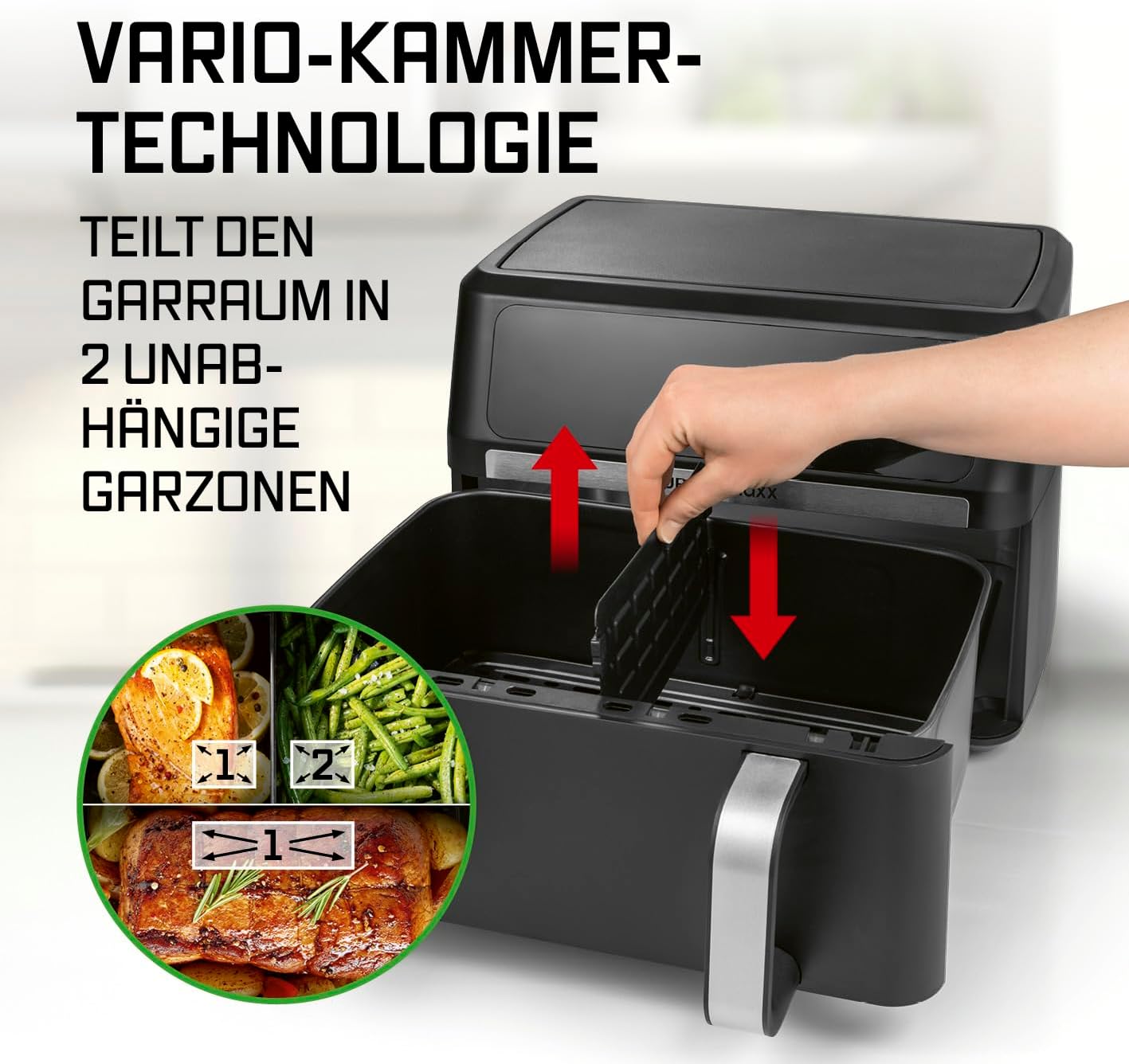 GOURMETmaxx AirGenius Heißluftfritteuse, 10 L - 2 x 5 L Airfryer Vario-Kammer | Fritteuse mit 10 Programmen & Touchscreen | Heißluftfritteuse 2 Kammern – 2 Speisen gleichzeitig, für max. 8 Personen — Ansicht 5