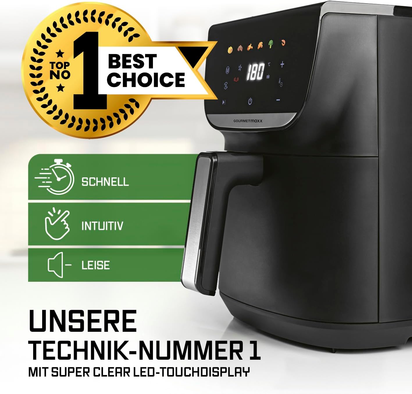GOURMETmaxx AirGenius Heißluftfritteuse - 5,5 L Airfryer | Fritteuse mit 7 Programmen | Minibackofen - Fettarmes & Leckeres für 3–5 Personen | Heißluftfritteuse mit Farbdisplay, LED-Touchscreen — Ansicht 2