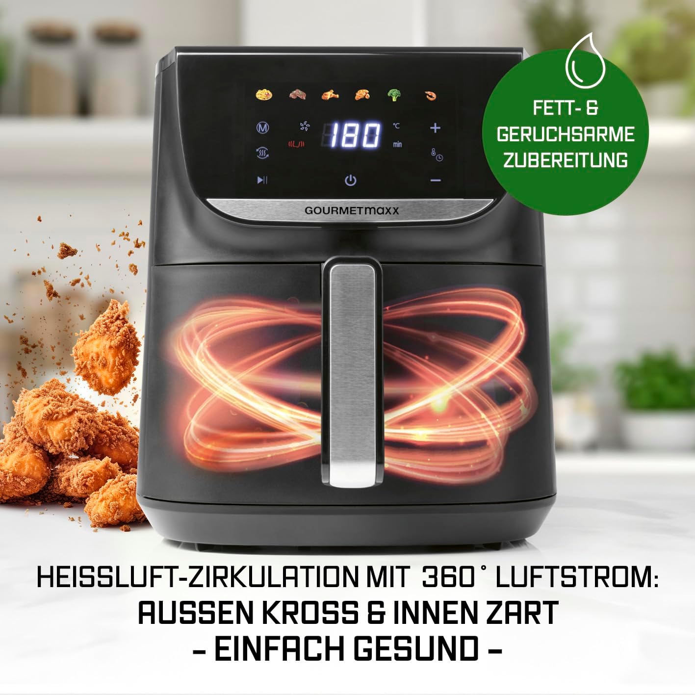 GOURMETmaxx AirGenius Heißluftfritteuse - 5,5 L Airfryer | Fritteuse mit 7 Programmen | Minibackofen - Fettarmes & Leckeres für 3–5 Personen | Heißluftfritteuse mit Farbdisplay, LED-Touchscreen — Ansicht 6