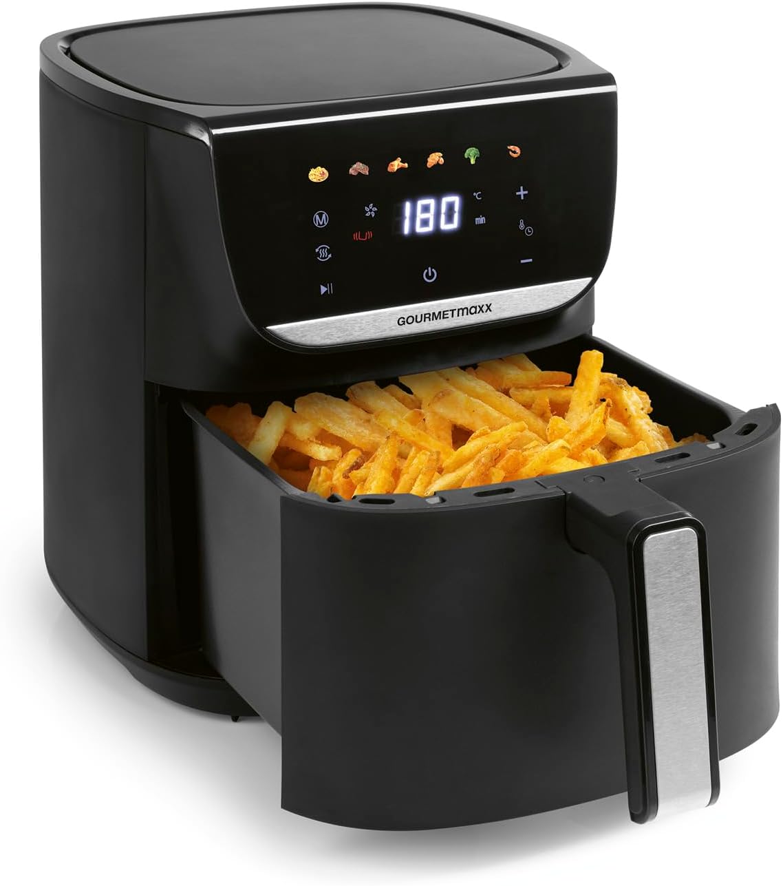 GOURMETmaxx AirGenius Heißluftfritteuse - 5,5 L Airfryer | Fritteuse mit 7 Programmen | Minibackofen - Fettarmes & Leckeres für 3–5 Personen | Heißluftfritteuse mit Farbdisplay, LED-Touchscreen