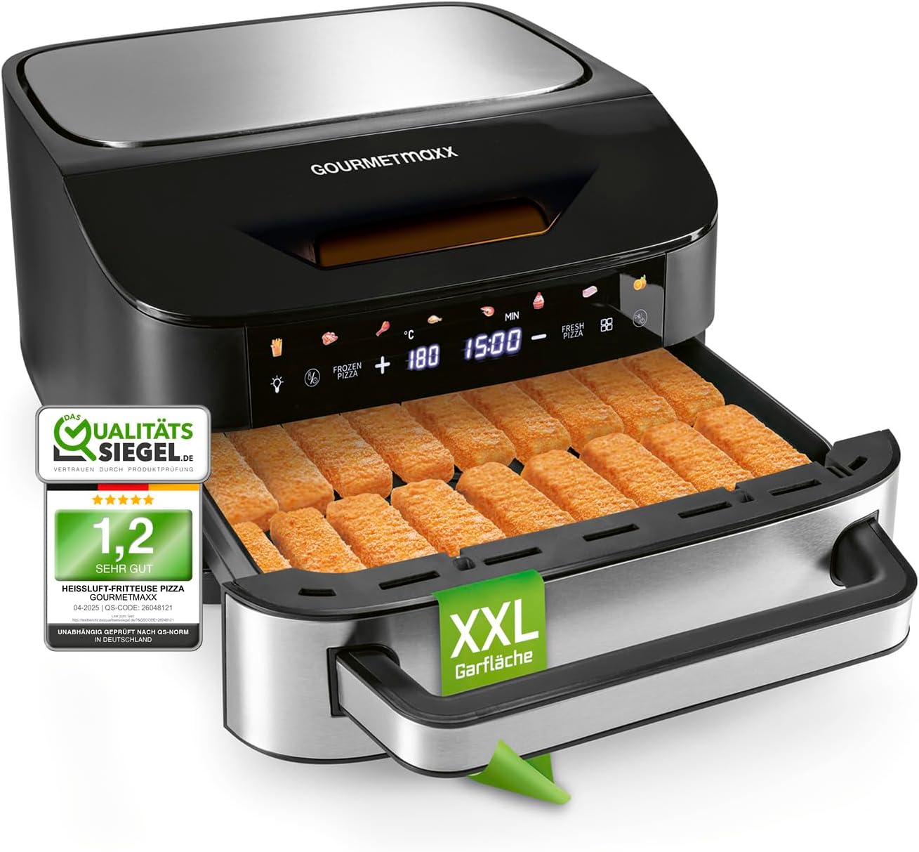 GOURMETmaxx AirGenius Heißluftfritteuse - 7 L Airfryer | Fritteuse mit XXL-Garfläche & 10 Programmen | Minibackofen - fettarm frittieren für max. 8 Personen | Heißluftfritteuse mit Farbdisplay
