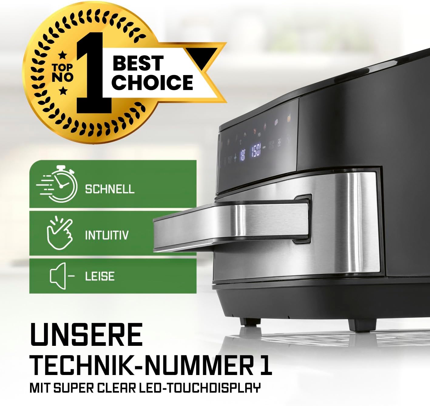 GOURMETmaxx AirGenius Heißluftfritteuse - 7 L Airfryer | Fritteuse mit XXL-Garfläche & 10 Programmen | Minibackofen - fettarm frittieren für max. 8 Personen | Heißluftfritteuse mit Farbdisplay — Ansicht 2