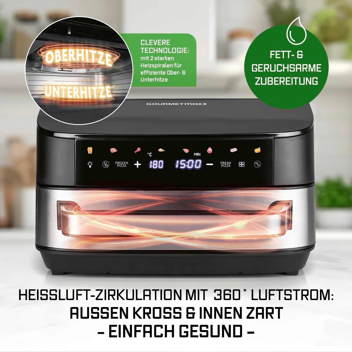 GOURMETmaxx AirGenius Heißluftfritteuse - 7 L Airfryer | Fritteuse mit XXL-Garfläche & 10 Programmen | Minibackofen - fettarm frittieren für max. 8 Personen | Heißluftfritteuse mit Farbdisplay — Ansicht 6