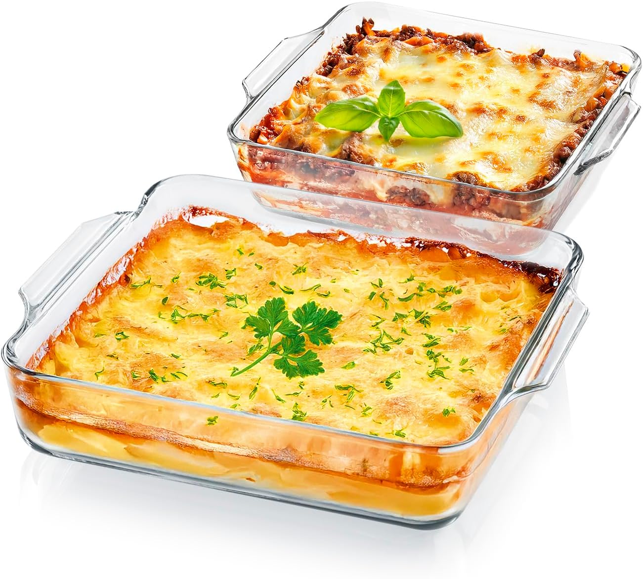 GOURMETmaxx Auflaufform Glas für Heißluftfritteuse & Ofen 2er-Set - 800 ml & 1500 ml | Backform rechteckig | kleine Schale - zubereiten, garen, servieren | Glasfform Airfryer für Überbackenes