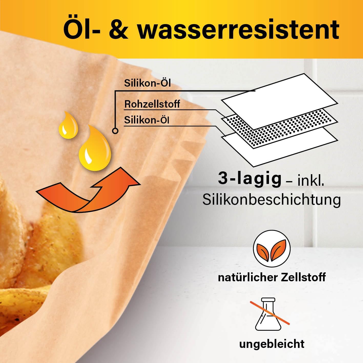 GOURMETmaxx Backpapier für Heißluftfritteuse 2 bis 5 Liter | Backpapierschale antihaftbeschichtet & ölbeständig | Airfryer Backpapier – flexible Form | 50 Stück – 16 x 16 x 4,5 cm — Ansicht 2