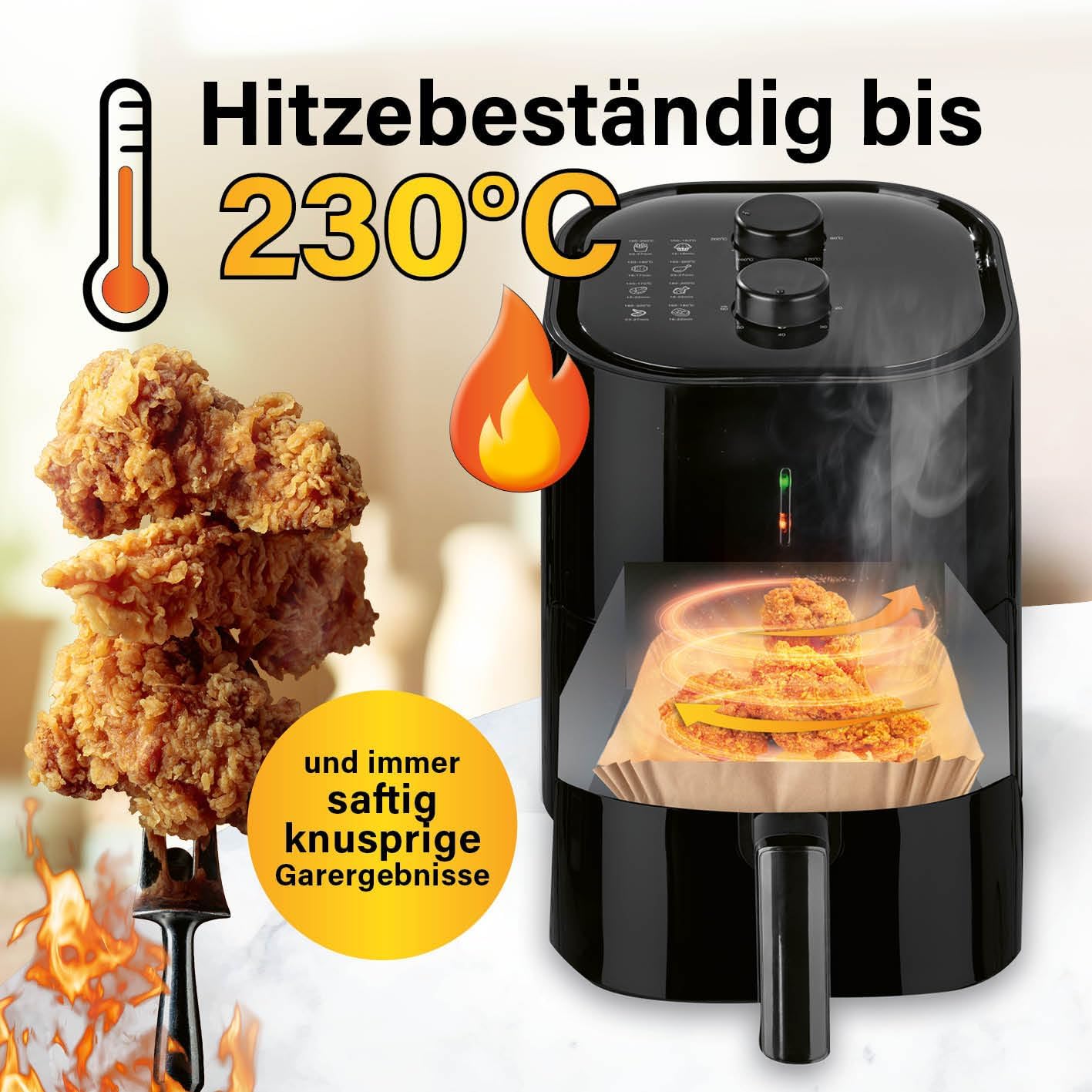 GOURMETmaxx Backpapier für Heißluftfritteuse 2 bis 5 Liter | Backpapierschale antihaftbeschichtet & ölbeständig | Airfryer Backpapier – flexible Form | 50 Stück – 16 x 16 x 4,5 cm — Ansicht 3