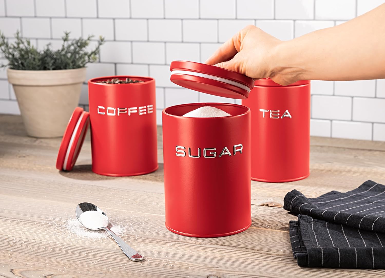 GOURMETmaxx Brotkasten inkl. Vorratsdosen-Set - 8-tlg. Set | Stilvolle & luftdichte Metalldosen mit Deckel und Beschriftungen für Brot, Kaffee, Tee & Zucker | Aromadicht für frische Lebensmittel — Ansicht 6