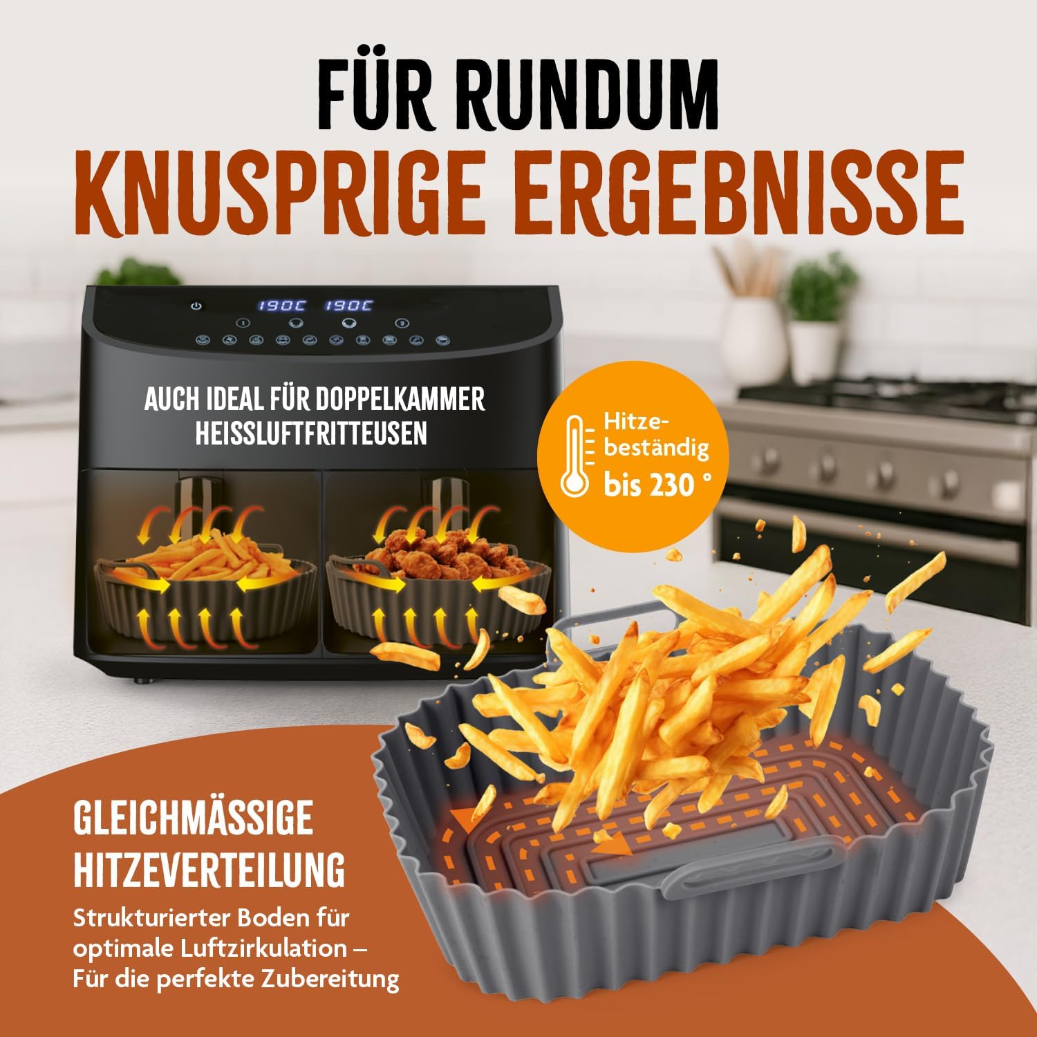 GOURMETmaxx BY KITCHBO Silikon-Backform 2er Set rechteckig 20x14cm, 5cm Höhe für fast alle Heissluft-Fritteusen ab 4 Liter | Perfektes Frittieren ohne Ankleben, wiederverwendbar, optimale Zirkulation — Ansicht 2