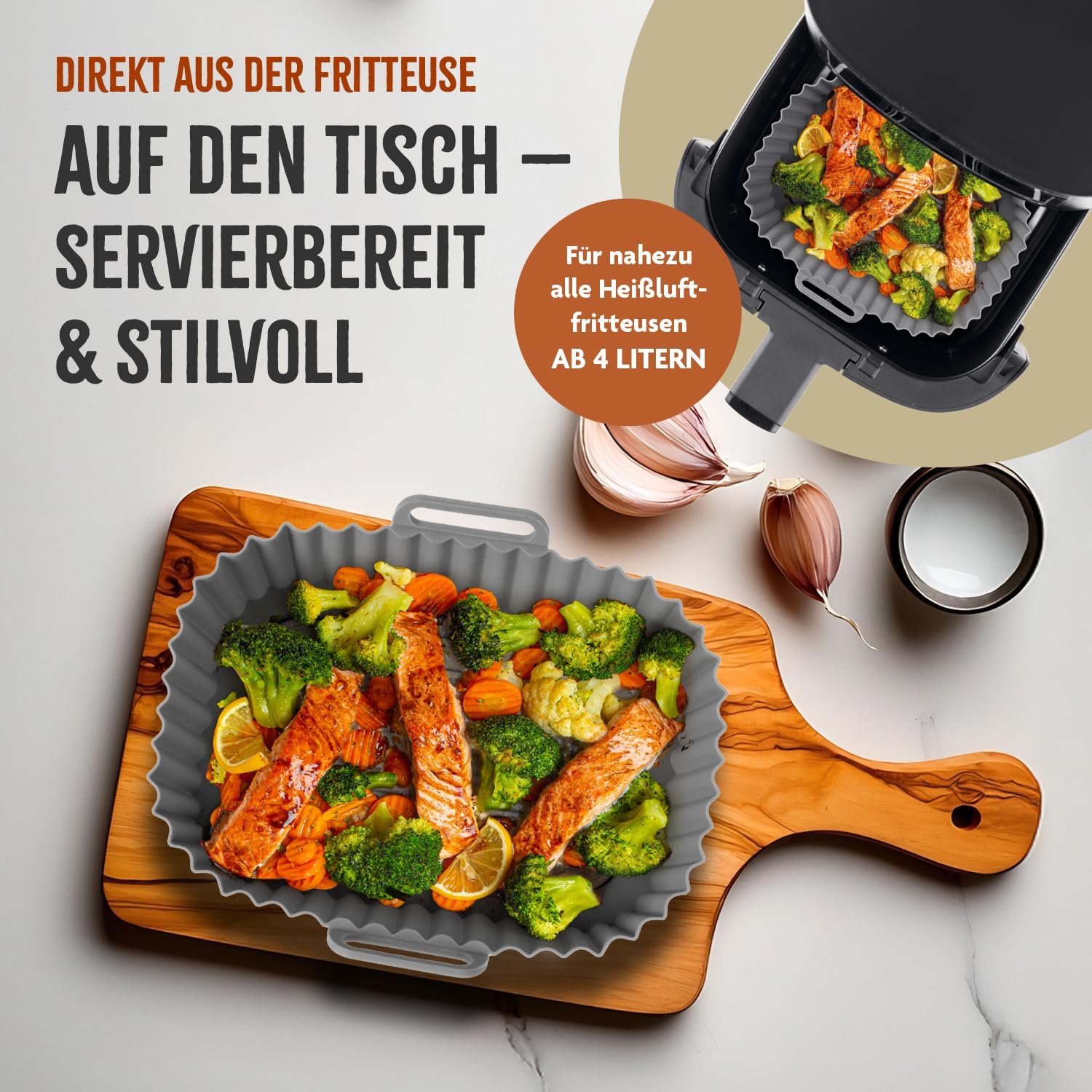 GOURMETmaxx BY KITCHBO Silikon-Backform 2er Set rechteckig 20x14cm, 5cm Höhe für fast alle Heissluft-Fritteusen ab 4 Liter | Perfektes Frittieren ohne Ankleben, wiederverwendbar, optimale Zirkulation — Ansicht 3