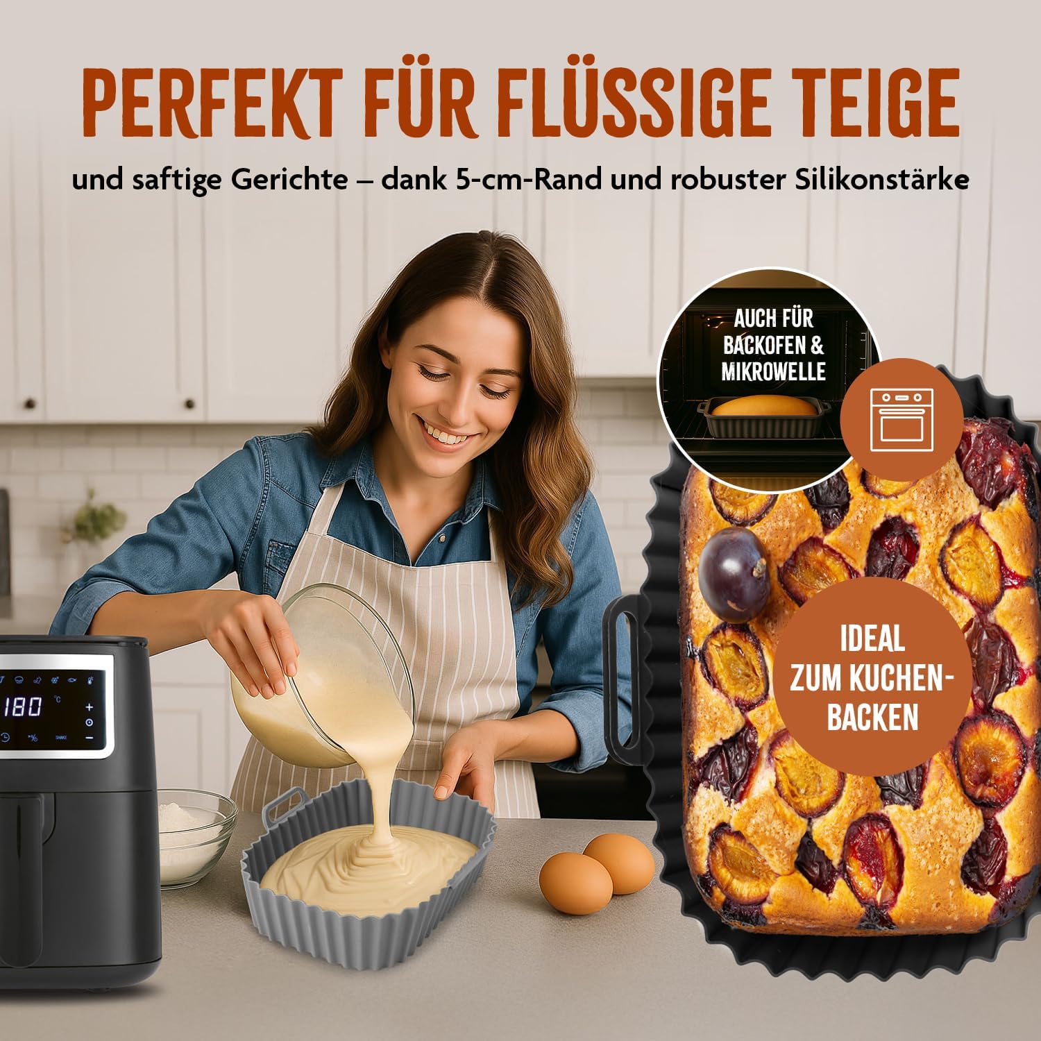 GOURMETmaxx BY KITCHBO Silikon-Backform 2er Set rechteckig 20x14cm, 5cm Höhe für fast alle Heissluft-Fritteusen ab 4 Liter | Perfektes Frittieren ohne Ankleben, wiederverwendbar, optimale Zirkulation — Ansicht 5