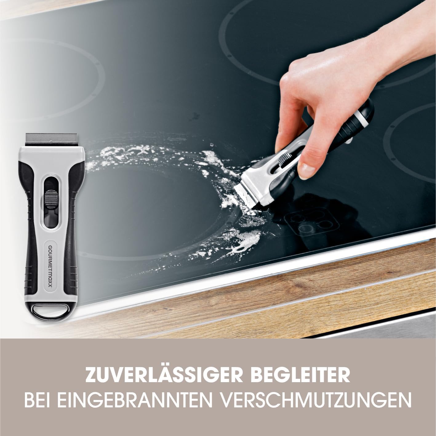 GOURMETmaxx Ceranfeldschaber | Geeignet für Ofen, Induktions-Herd & Mikrowelle | Für eine schonende Reinigung gegen hartnäckigen Schmutz | Für Glas, Keramik & Fliesen | Kochfeldkratzer mit 4+1 Klingen — Ansicht 2