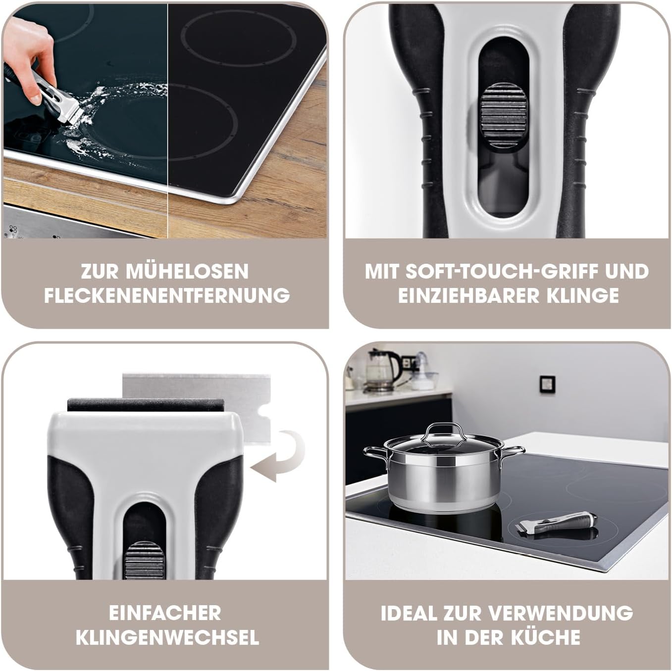 GOURMETmaxx Ceranfeldschaber | Geeignet für Ofen, Induktions-Herd & Mikrowelle | Für eine schonende Reinigung gegen hartnäckigen Schmutz | Für Glas, Keramik & Fliesen | Kochfeldkratzer mit 4+1 Klingen — Ansicht 3