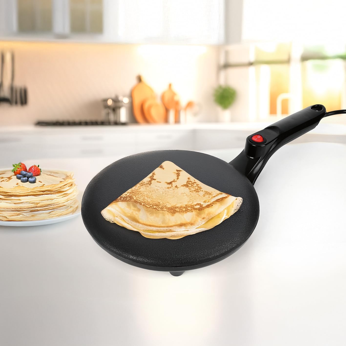 GOURMETmaxx Crepes Maker inkl. Teigteller | Elektrische Crepe Pfanne mit 750 W | Pancake Pfanne für süße & herzhafte Pfannenkuchen | ⌀20cm Crêpe-Platte | Mit Antihaftbeschichtung & Cool-Touch-Griff — Ansicht 2