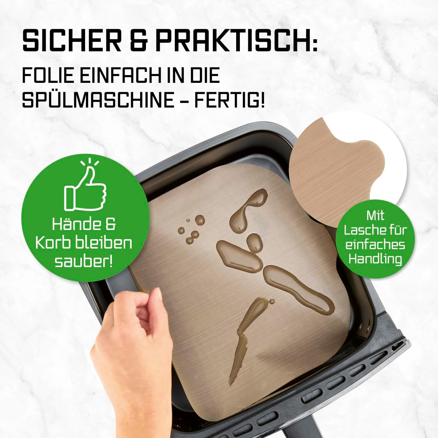 GOURMETmaxx Dauerbackfolie 2in1 für Heißluftfritteusen 4-tlg. | als Dauerbackpapier nutzbar | zuschneidbare Dauerbackmatte mit Laschen | spülmaschinenfest | auch für Unterhitze | 100x wiederverwendbar — Ansicht 3