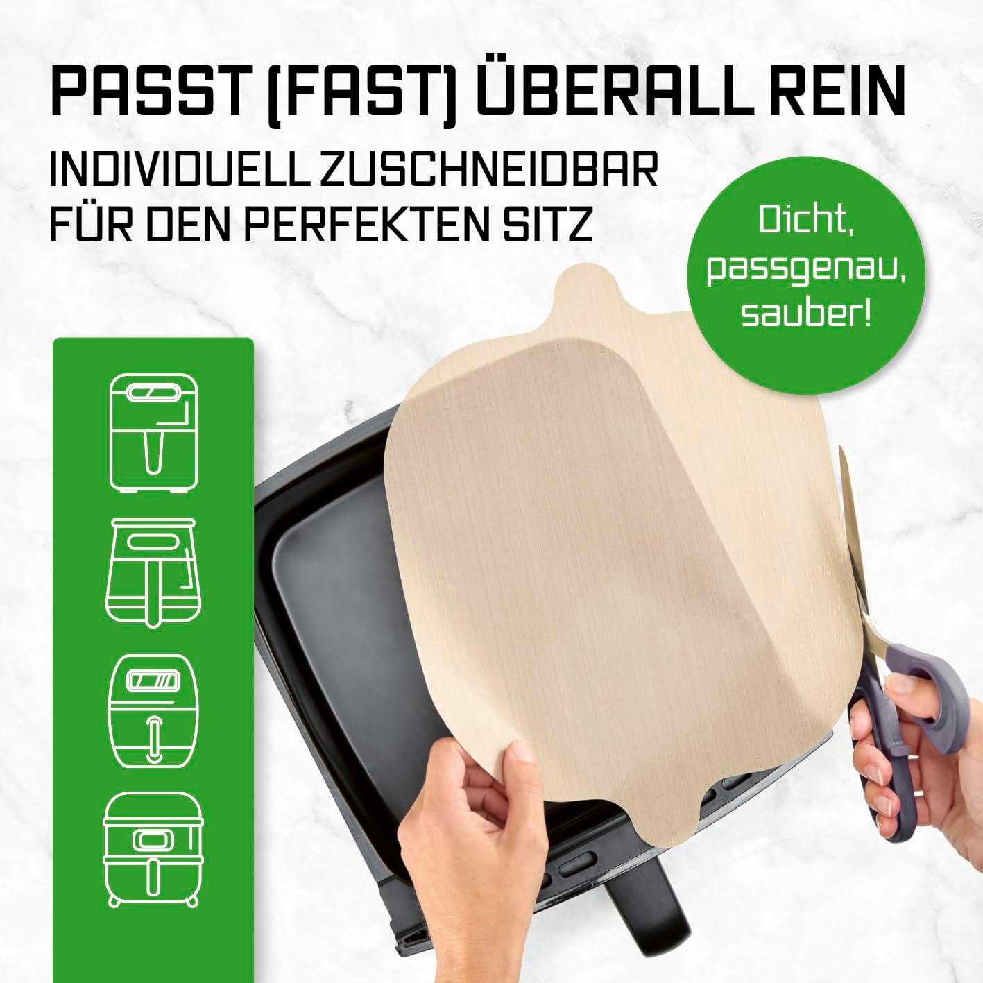 GOURMETmaxx Dauerbackfolie 2in1 für Heißluftfritteusen 4-tlg. | als Dauerbackpapier nutzbar | zuschneidbare Dauerbackmatte mit Laschen | spülmaschinenfest | auch für Unterhitze | 100x wiederverwendbar — Ansicht 6