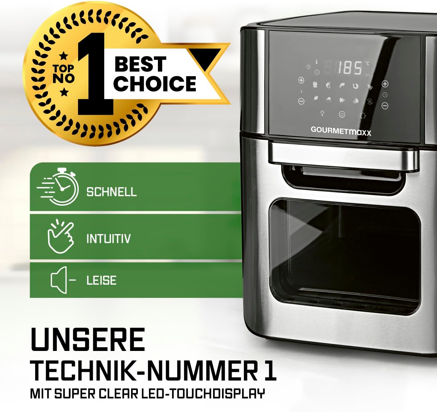 GOURMETmaxx Digitale Heißluftfritteuse 12 L, XXL-Edelstahl-Ofen | Airfryer + Timer, Touchdisplay, Drehspieß | fettarm, energiesparend frittieren | 10 Programme inkl. Pizza | 1800 W — Ansicht 2