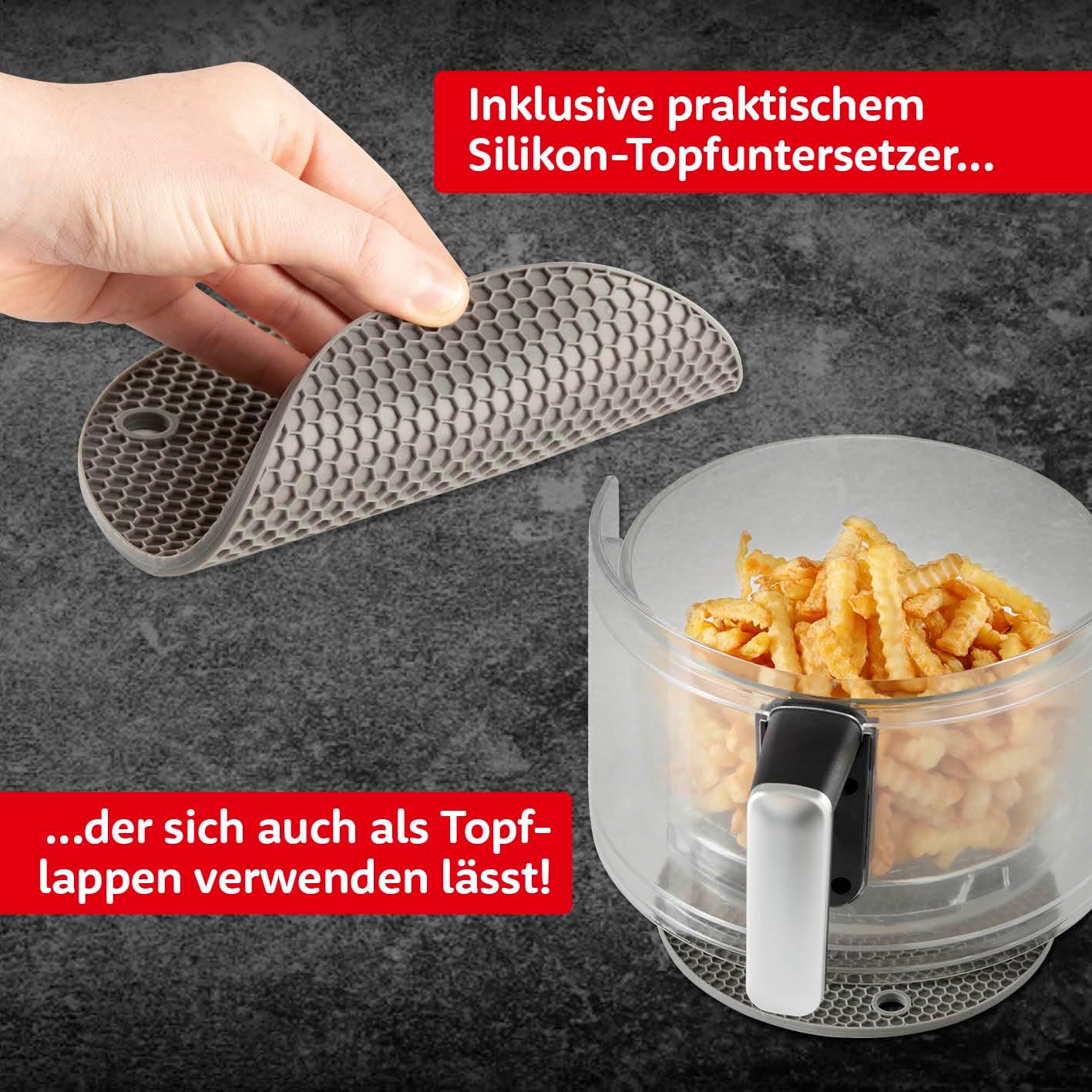 GOURMETmaxx Digitale Heißluftfritteuse 3,3 Liter | AirFryer mit Glas-Korb für ideale Sichtkontrolle | Fettfreies Frittieren mit Timerfunktion für punktgenaues Garen | 1400 W [schwarz/transparent] — Ansicht 4