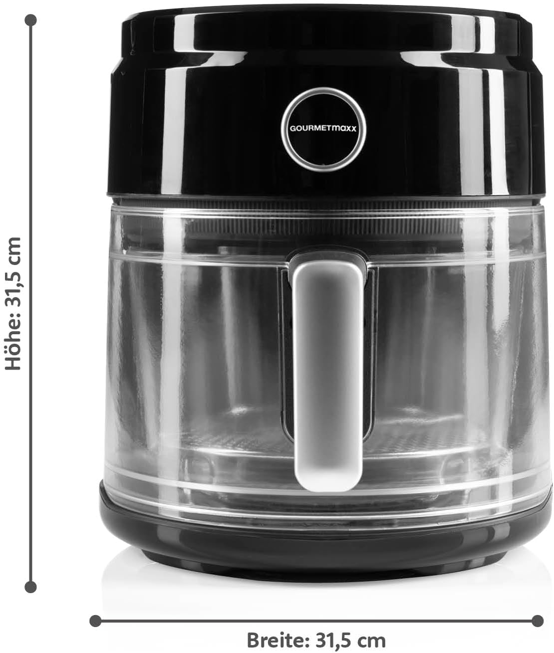 GOURMETmaxx Digitale Heißluftfritteuse 3,3 Liter | AirFryer mit Glas-Korb für ideale Sichtkontrolle | Fettfreies Frittieren mit Timerfunktion für punktgenaues Garen | 1400 W [schwarz/transparent] — Ansicht 6