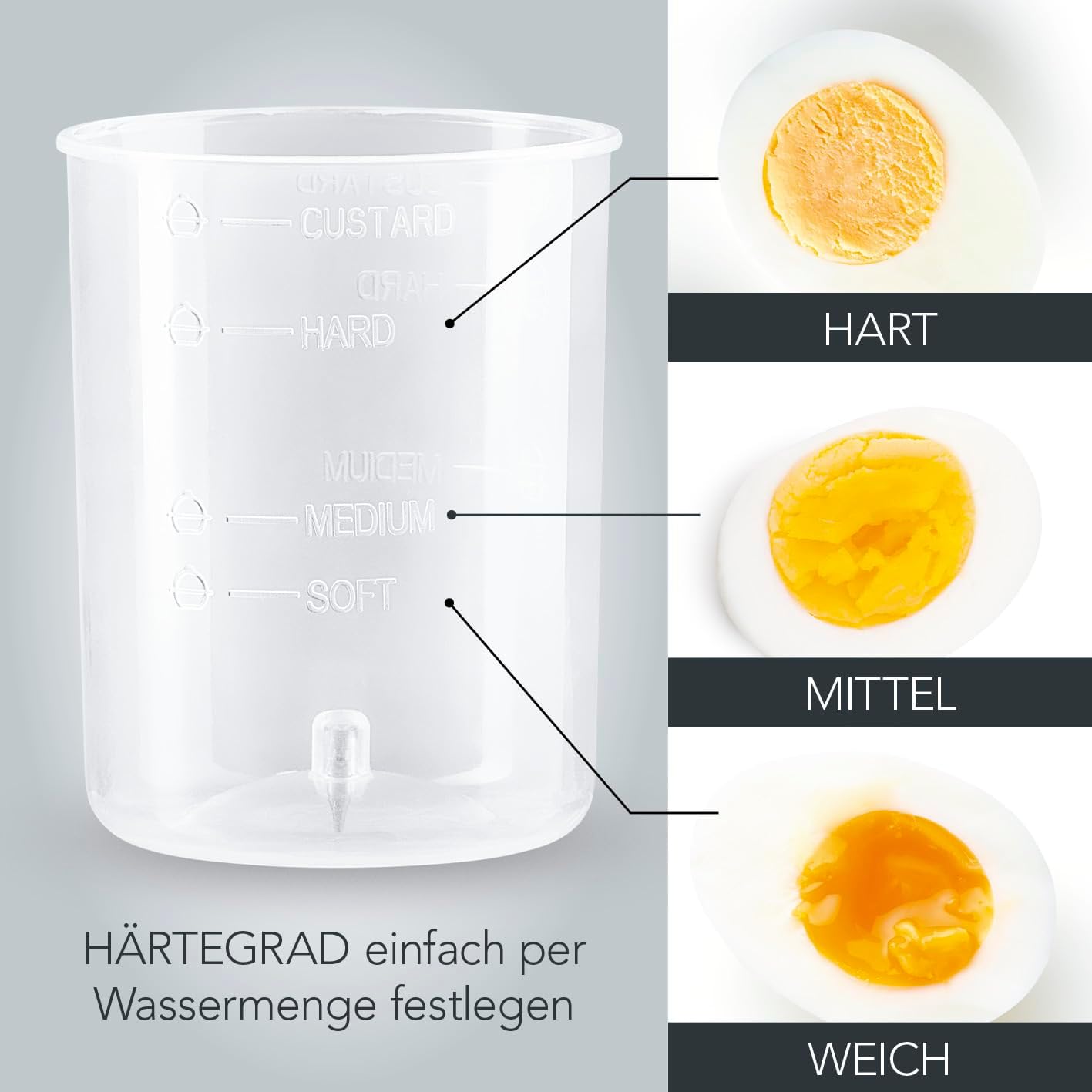 GOURMETmaxx Eierkocher für bis zu 7 Eier | Elektrischer und energiesparender Egg Cooker für individeulle Härtegrade | Inkl. Messbecher mit Ei-Pick für perfekte Ergebnisse | Mit Dampfauslassung [350 W] — Ansicht 5