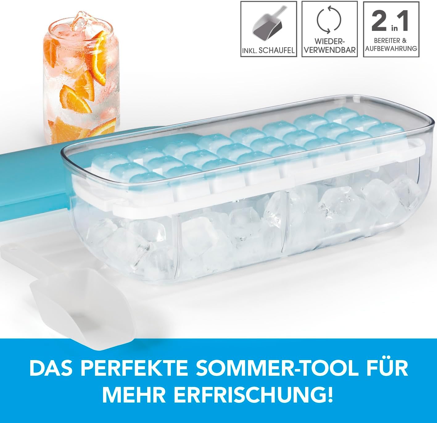 GOURMETmaxx Eiswürfelbehälter | 2-in-1 Funktion Maker-Form & Aufbewahrungsbox | Inkl. Schaufel & Ausstechgitter für bequemes/einfaches Entnehmen | Verschließbar & Stapelbar [BPA-frei] — Ansicht 2