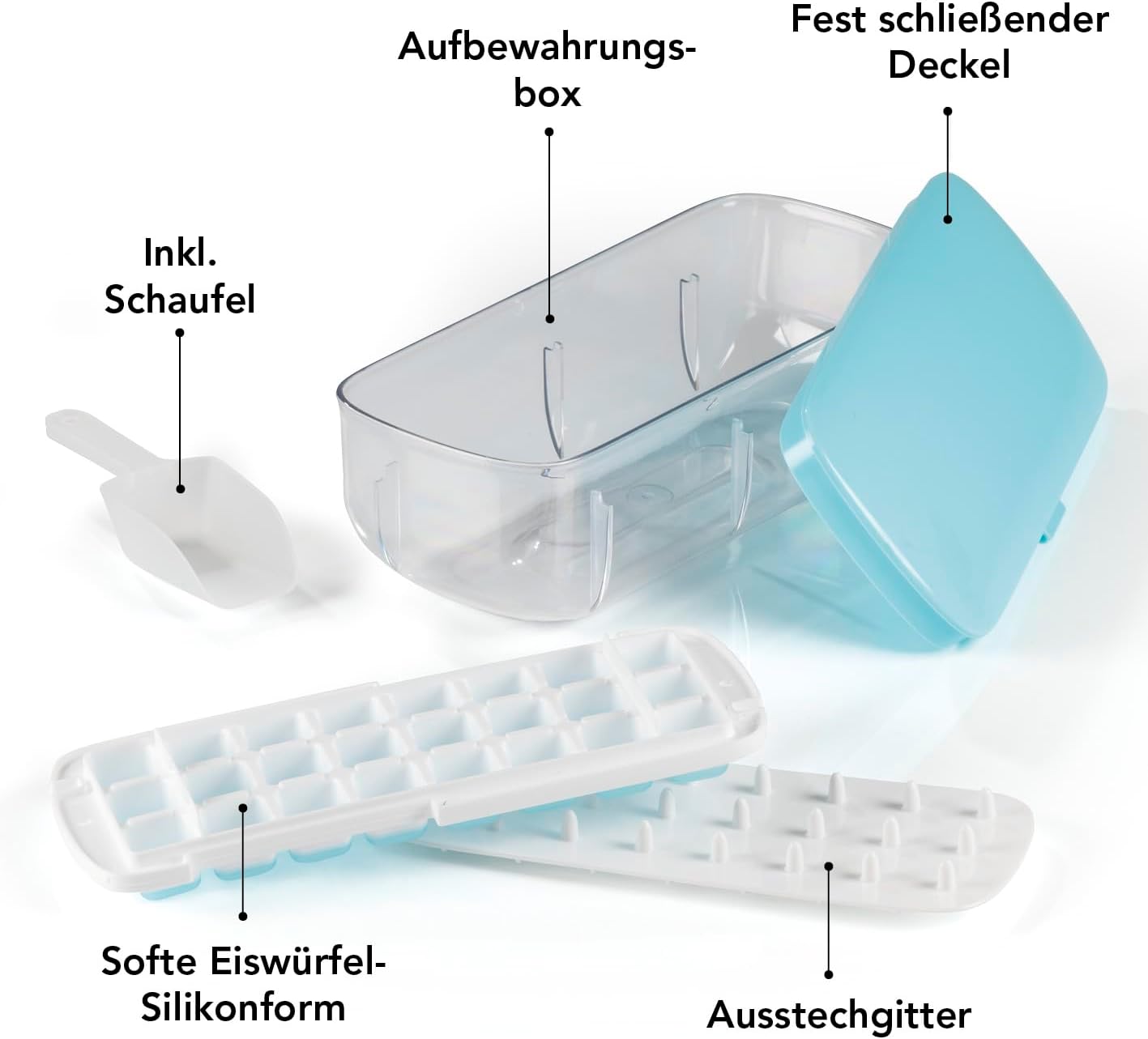 GOURMETmaxx Eiswürfelbehälter | 2-in-1 Funktion Maker-Form & Aufbewahrungsbox | Inkl. Schaufel & Ausstechgitter für bequemes/einfaches Entnehmen | Verschließbar & Stapelbar [BPA-frei] — Ansicht 6
