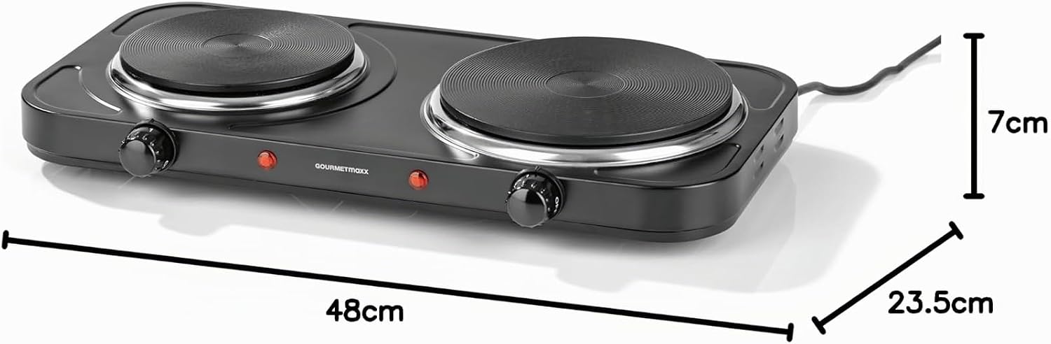 GOURMETmaxx elektrische Doppel-Herdplatte | Doppelkochplatte mit stufenloser Temperaturregelung | 2 Kochfelder - ∅ 15,5 & 18,5 cm | Kompaktes & mobiles Design | Ideal für Camping, Büro & kleine Küchen — Ansicht 4