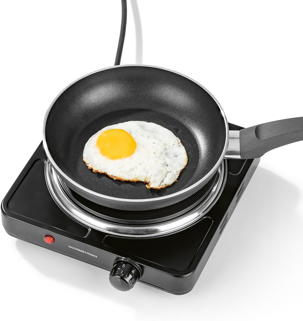 GOURMETmaxx Elektrische Kompakt-Herdplatte | 1500W, Stufenlose Temperaturregulierung | Integrierter Thermostat | Kontrollleuchte, Ideal für Camping, Büro & kleine Küchen | Für Töpfe bis 18,5 cm — Ansicht 2