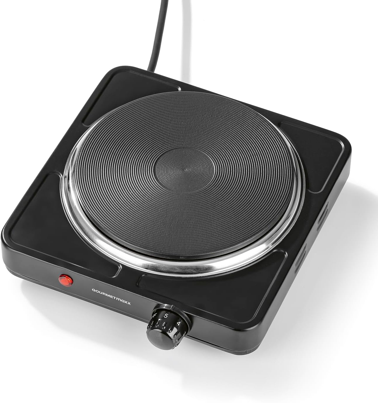 GOURMETmaxx Elektrische Kompakt-Herdplatte | 1500W, Stufenlose Temperaturregulierung | Integrierter Thermostat | Kontrollleuchte, Ideal für Camping, Büro & kleine Küchen | Für Töpfe bis 18,5 cm