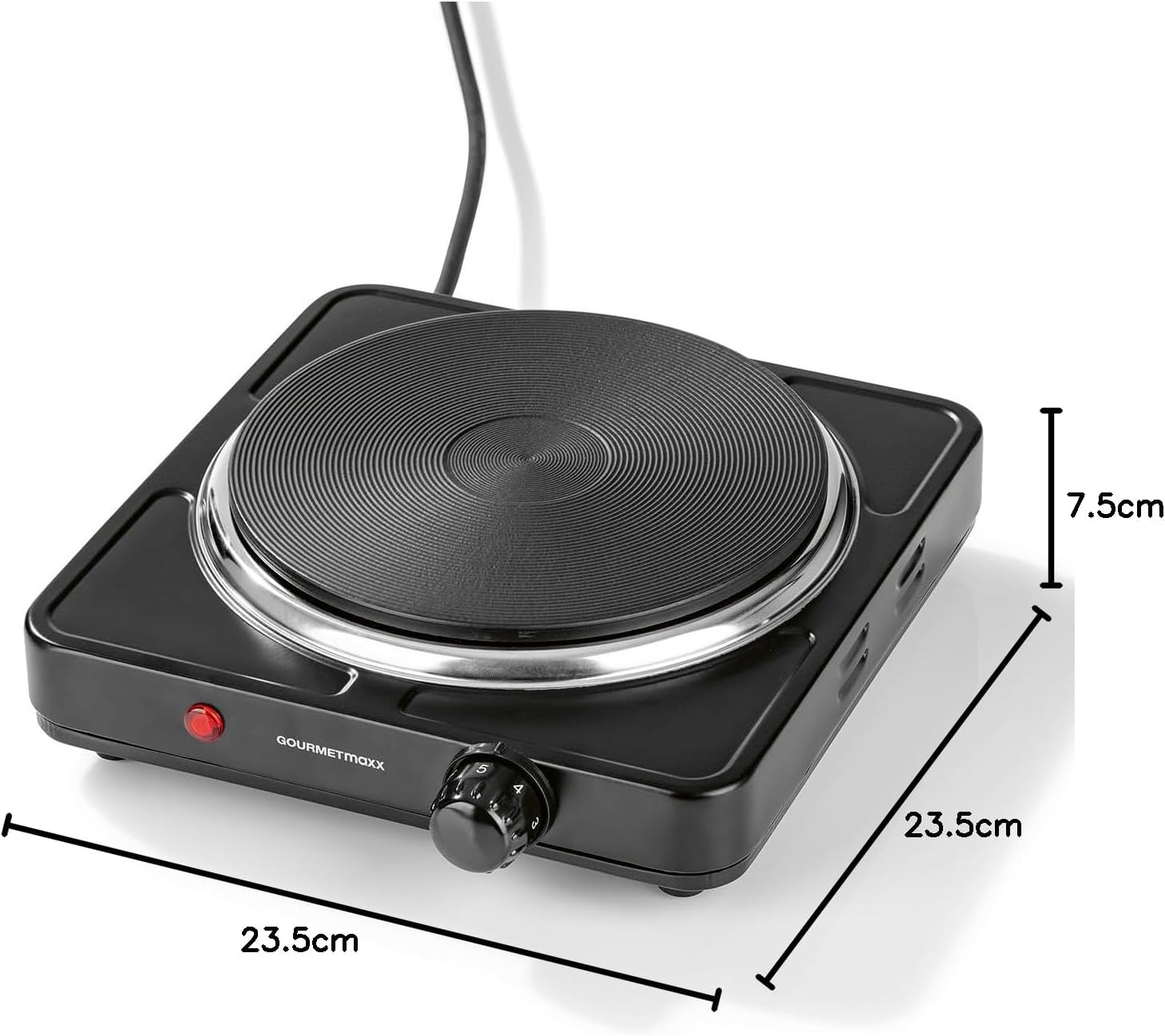 GOURMETmaxx Elektrische Kompakt-Herdplatte | 1500W, Stufenlose Temperaturregulierung | Integrierter Thermostat | Kontrollleuchte, Ideal für Camping, Büro & kleine Küchen | Für Töpfe bis 18,5 cm — Ansicht 5