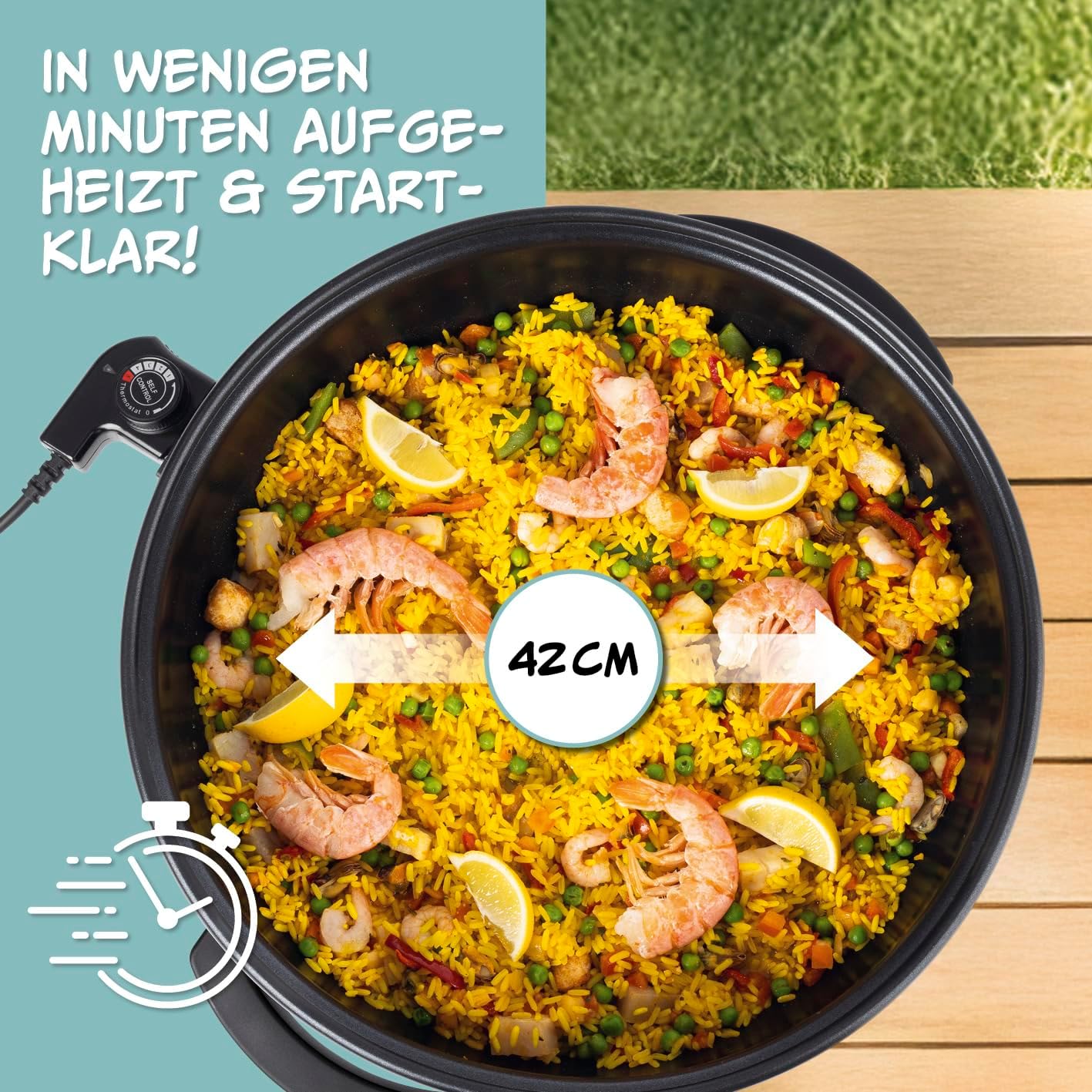 GOURMETmaxx elektrische Pizza-Pfanne mit Thermostat, Glasdeckel & Antihaftbeschichtung | Multifunktionspfanne mit ⌀ 42 cm Durchmesser & 1500 Watt | Pizza Pan - ideal für Partys — Ansicht 2