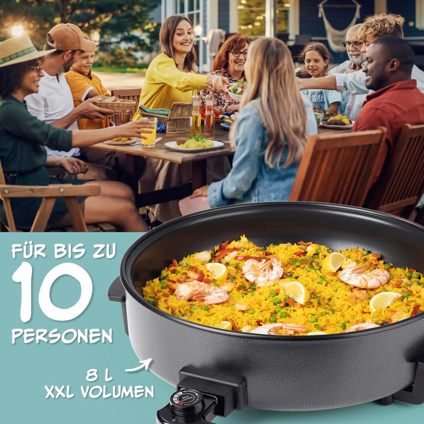 GOURMETmaxx elektrische Pizza-Pfanne mit Thermostat, Glasdeckel & Antihaftbeschichtung | Multifunktionspfanne mit ⌀ 42 cm Durchmesser & 1500 Watt | Pizza Pan - ideal für Partys — Ansicht 5