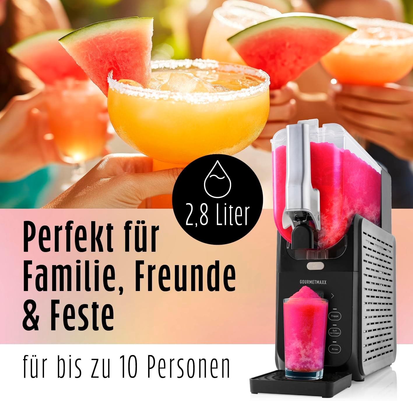 GOURMETmaxx FreezeUp Slush Eis Maschine | Slush Ice Maker mit 5 Modi | Slushmaschine für Slushies, Milchshakes, Softeis etc. | Slush Maker elektrisch – 2,8 L | Eismaschine Slush für bis zu 10 Personen — Ansicht 4