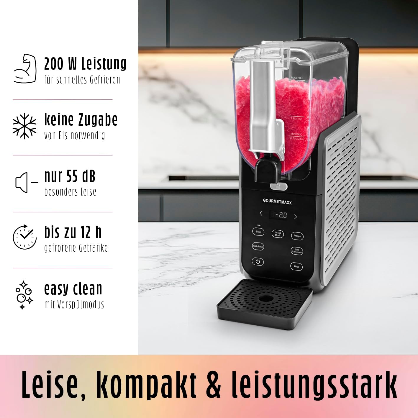GOURMETmaxx FreezeUp Slush Eis Maschine | Slush Ice Maker mit 5 Modi | Slushmaschine für Slushies, Milchshakes, Softeis etc. | Slush Maker elektrisch – 2,8 L | Eismaschine Slush für bis zu 10 Personen — Ansicht 5