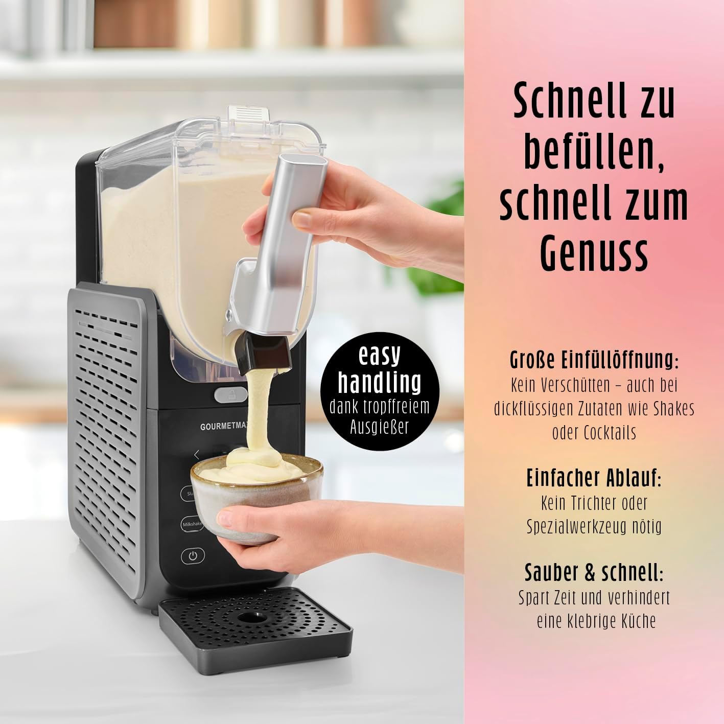 GOURMETmaxx FreezeUp Slush Eis Maschine | Slush Ice Maker mit 5 Modi | Slushmaschine für Slushies, Milchshakes, Softeis etc. | Slush Maker elektrisch – 2,8 L | Eismaschine Slush für bis zu 10 Personen — Ansicht 6