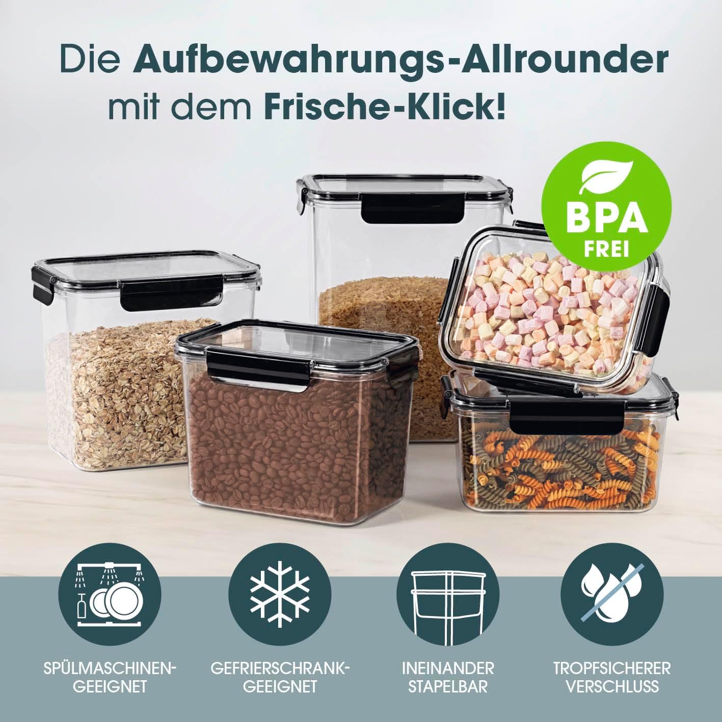 GOURMETmaxx Frischhaltedosen in verschiedenen Größen 5er-Set | Tropfsicher, langlebig und perfekt für jedes Lebensmittel | Geeignet für den Gefrierschrank und die Spülmaschine — Ansicht 2