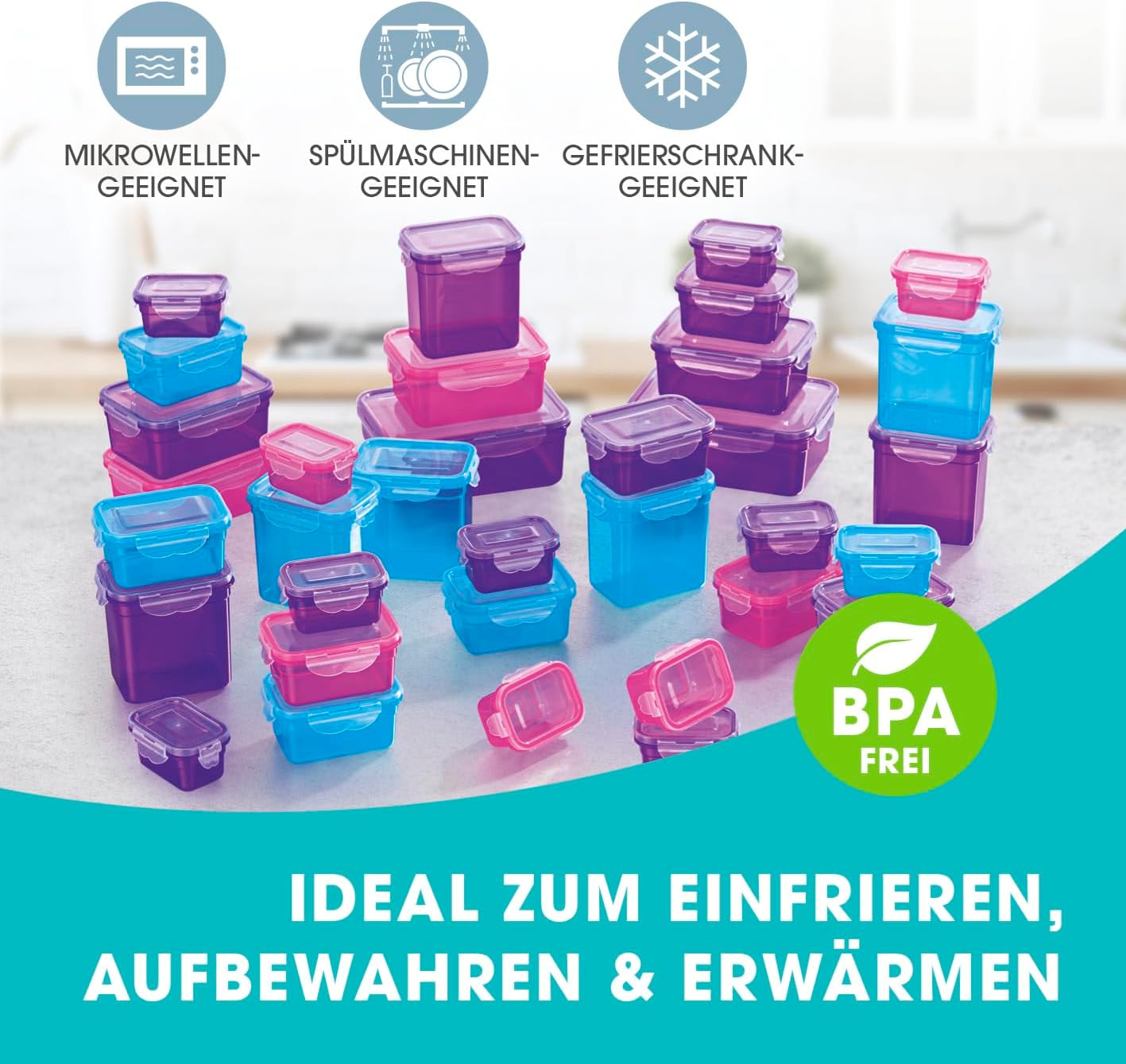 GOURMETmaxx Frischhaltedosen klick-it 18er Set | BPA-freie Vorratsdosen Spülmaschinen-, Mikrowellen-, und Gefriergeeignet | Luftdicht & Auslaufsicher & Stapelbar | Lebensmittelbehälter klein bis groß — Ansicht 2