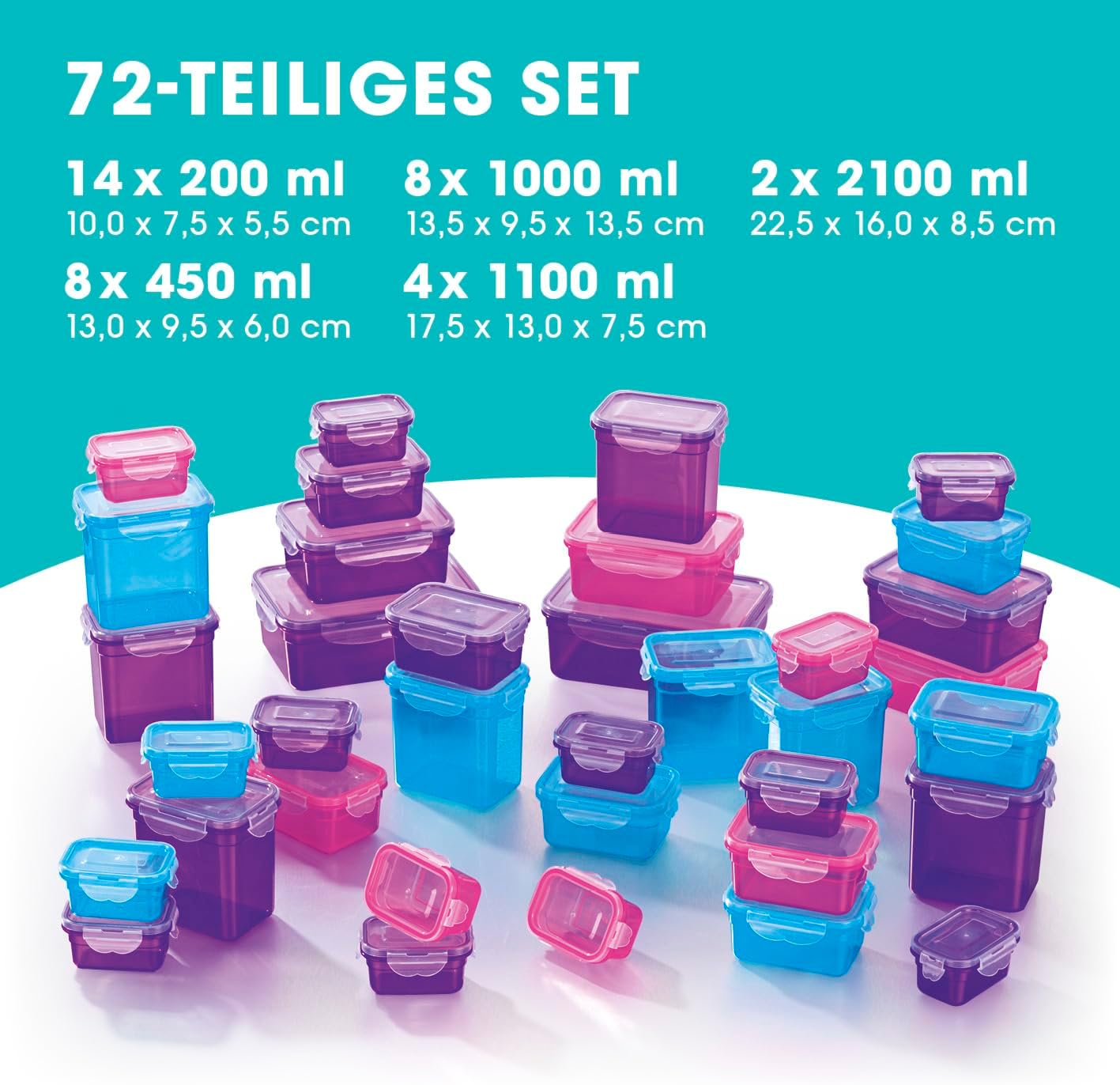 GOURMETmaxx Frischhaltedosen klick-it 18er Set | BPA-freie Vorratsdosen Spülmaschinen-, Mikrowellen-, und Gefriergeeignet | Luftdicht & Auslaufsicher & Stapelbar | Lebensmittelbehälter klein bis groß — Ansicht 3