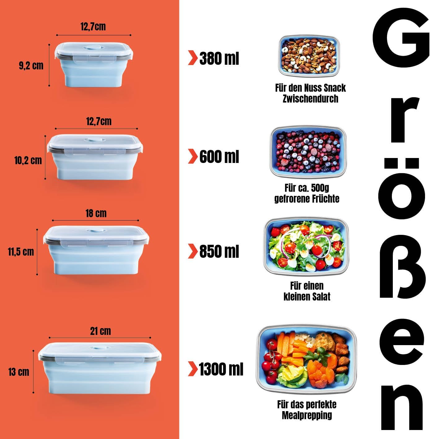GOURMETmaxx Frischhaltedosen mit Deckel Klick-it 4-Dosen-Set | Zusammenfaltbare Aufbewahrungsboxen für Meal Prep | Luftdichte & auslaufsichere Vorratsdosen mit Deckel | BPA-frei & mikrowellengeeignet — Ansicht 2