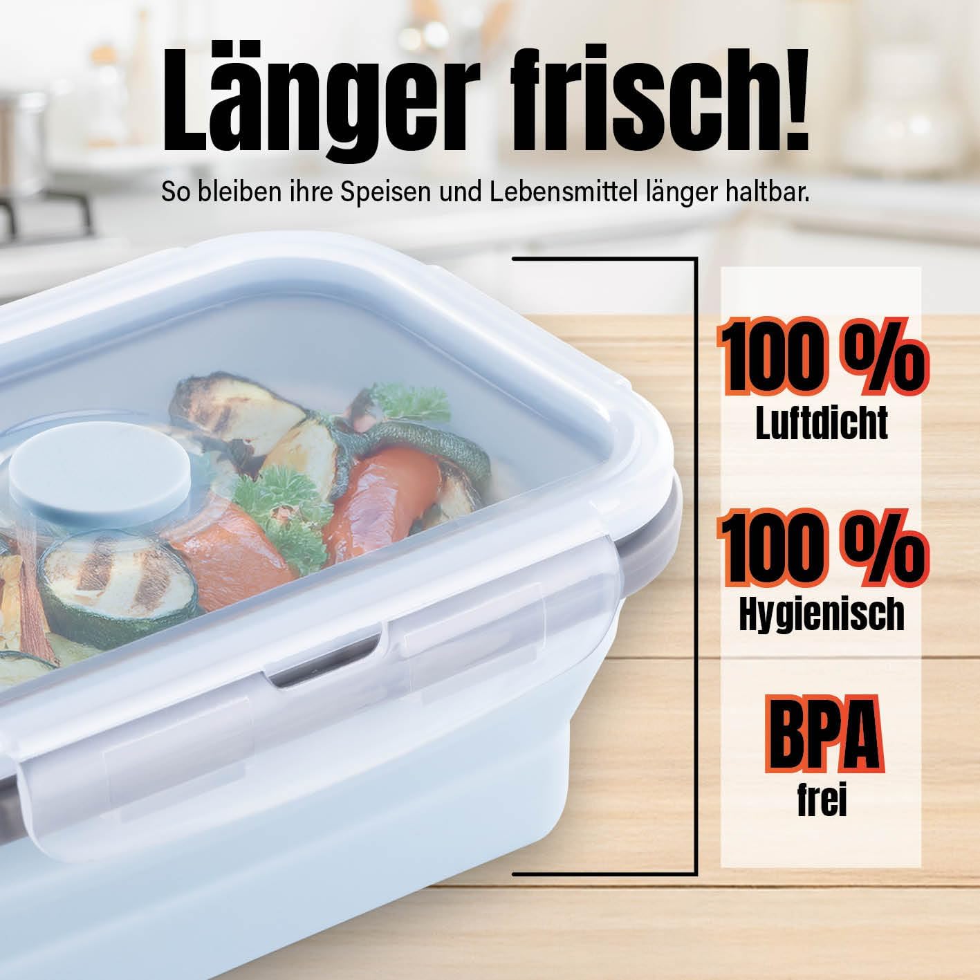GOURMETmaxx Frischhaltedosen mit Deckel Klick-it 4-Dosen-Set | Zusammenfaltbare Aufbewahrungsboxen für Meal Prep | Luftdichte & auslaufsichere Vorratsdosen mit Deckel | BPA-frei & mikrowellengeeignet — Ansicht 3