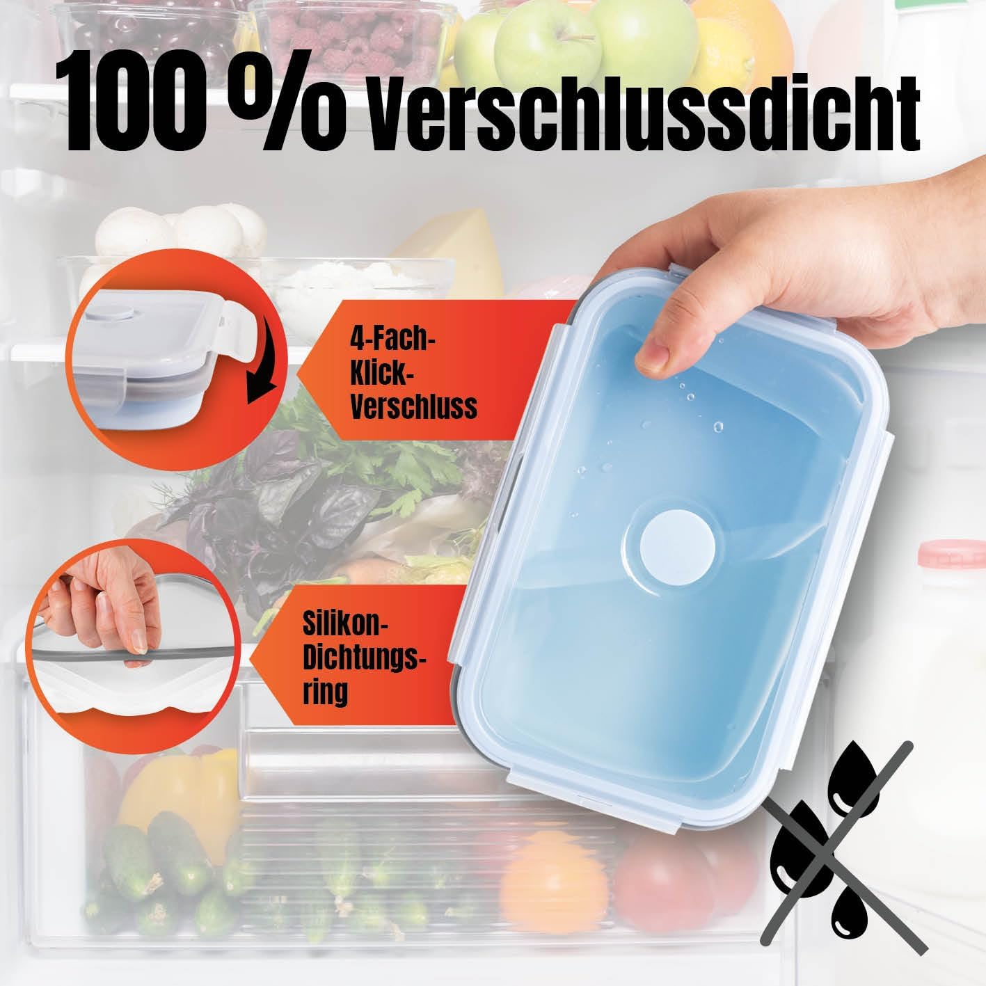 GOURMETmaxx Frischhaltedosen mit Deckel Klick-it 4-Dosen-Set | Zusammenfaltbare Aufbewahrungsboxen für Meal Prep | Luftdichte & auslaufsichere Vorratsdosen mit Deckel | BPA-frei & mikrowellengeeignet — Ansicht 4