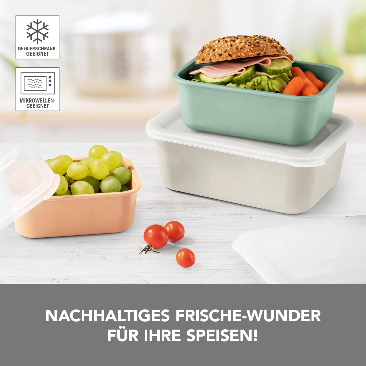 GOURMETmaxx Frischhaltedosen Set aus recyceltem PET | 3 teilliges Vorratsdosen Set (380ml – 740ml – 1340ml) | mikrowellen- und gefrierschrankgeeignet | nachhaltige Aufbewahrungsboxen für Lebensmittel — Ansicht 2