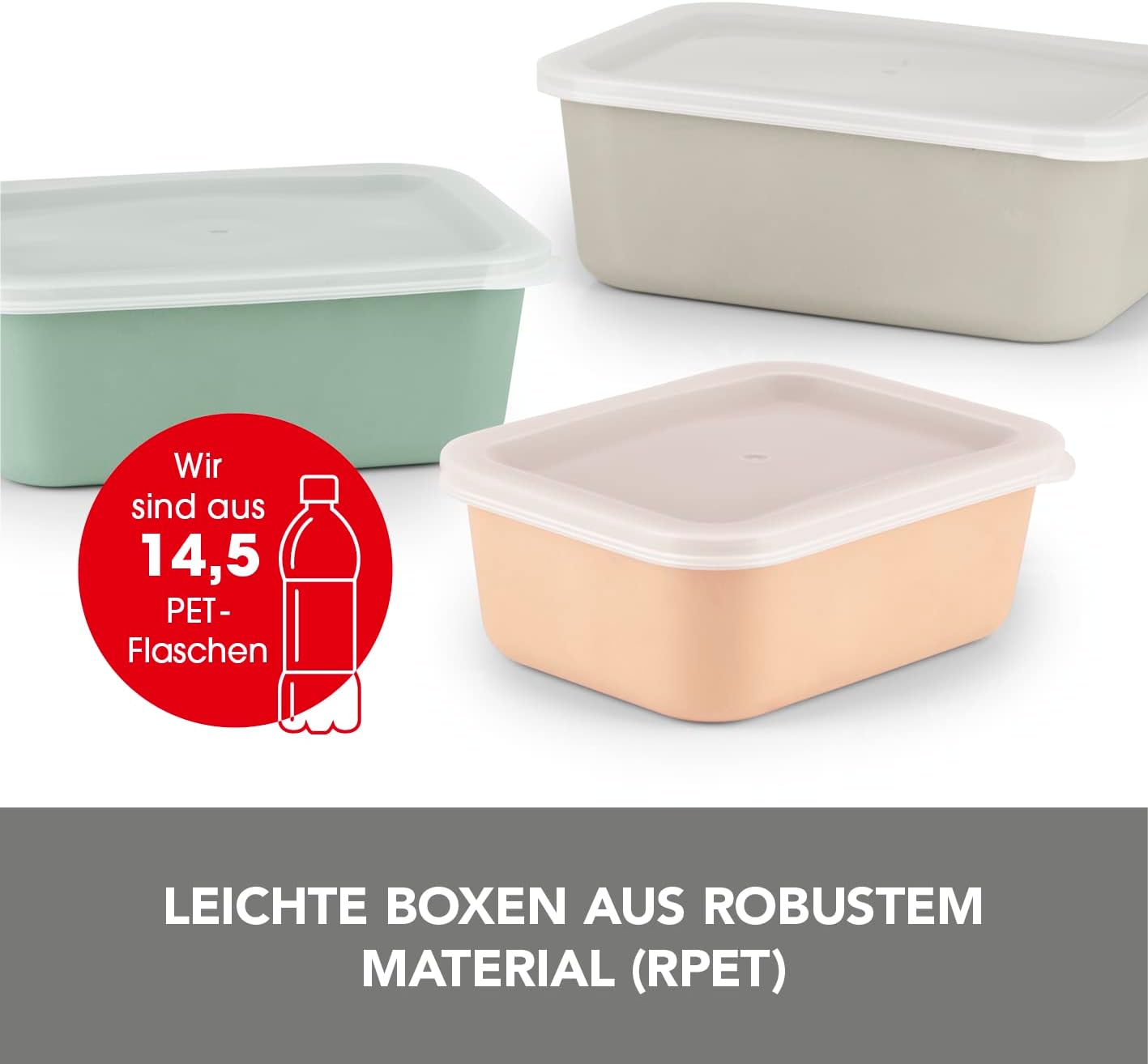 GOURMETmaxx Frischhaltedosen Set aus recyceltem PET | 3 teilliges Vorratsdosen Set (380ml – 740ml – 1340ml) | mikrowellen- und gefrierschrankgeeignet | nachhaltige Aufbewahrungsboxen für Lebensmittel — Ansicht 3