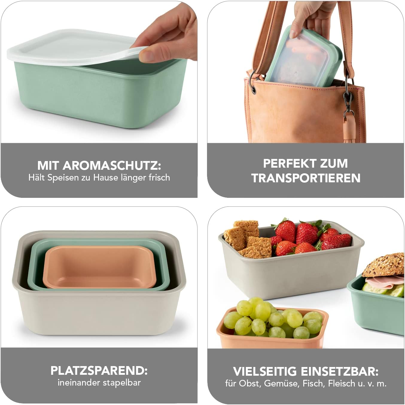 GOURMETmaxx Frischhaltedosen Set aus recyceltem PET | 3 teilliges Vorratsdosen Set (380ml – 740ml – 1340ml) | mikrowellen- und gefrierschrankgeeignet | nachhaltige Aufbewahrungsboxen für Lebensmittel — Ansicht 4