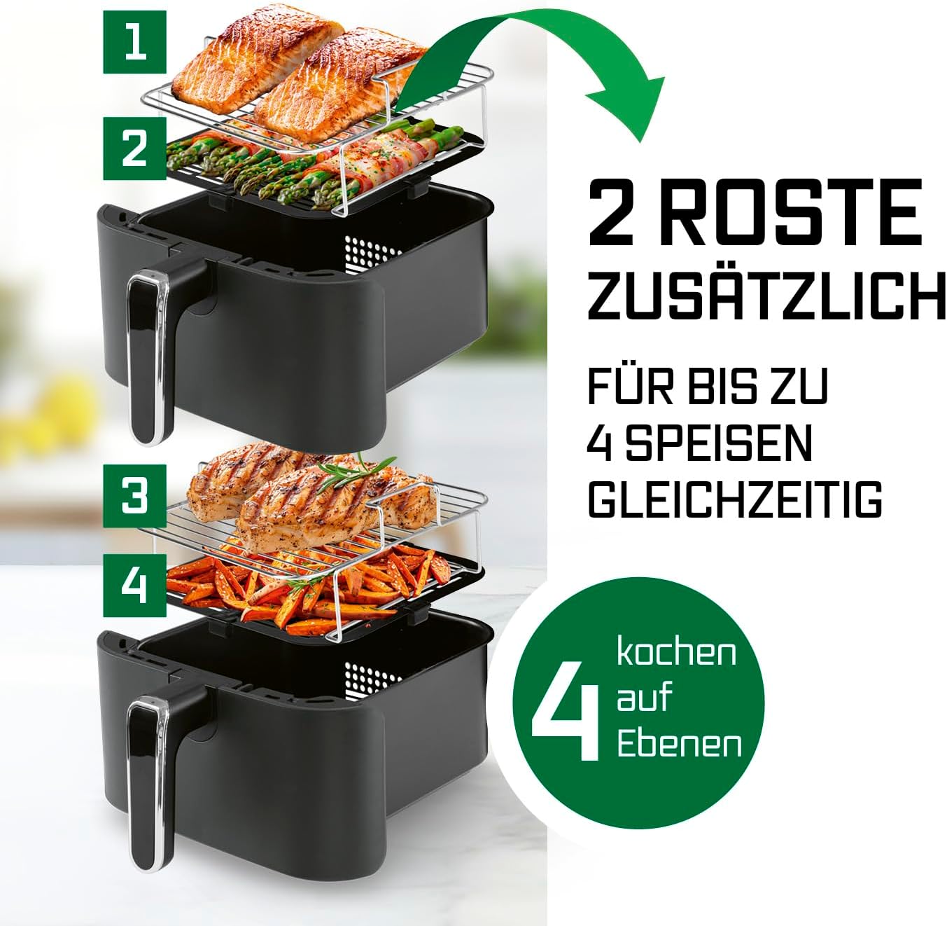 GOURMETmaxx FryUp Vertikale Doppelkammer Heißluftfritteuse | vertikaler Airfryer | klappbares Touchdisplay | 32% platzsparender | Fassungsvermögen 10L | Heißluftfritteuse 2 Kammern — Ansicht 3