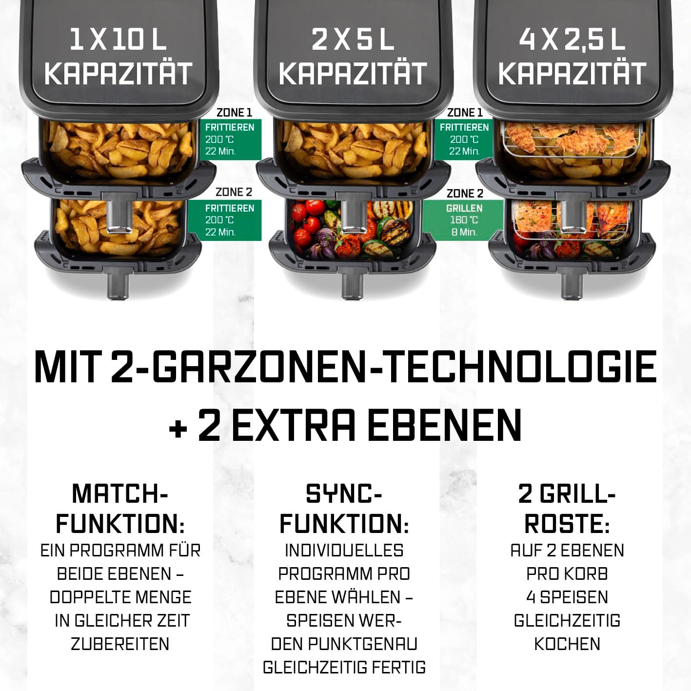 GOURMETmaxx FryUp Vertikale Doppelkammer Heißluftfritteuse | vertikaler Airfryer | klappbares Touchdisplay | 32% platzsparender | Fassungsvermögen 10L | Heißluftfritteuse 2 Kammern — Ansicht 4