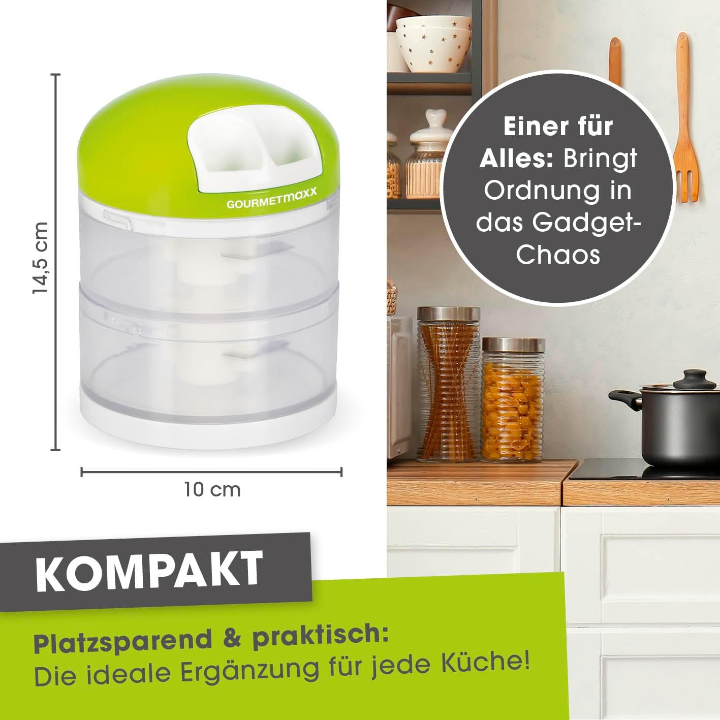 GOURMETmaxx Gemüseschneider | 1 Zwiebelschneider – 2 getrennte Behälter à 250 ml | Zerkleinerer mit Zugmechanismus | 2in1 Zwiebel Zerkleinerer & Multizerkleinerer für Gemüse & Co. — Ansicht 5