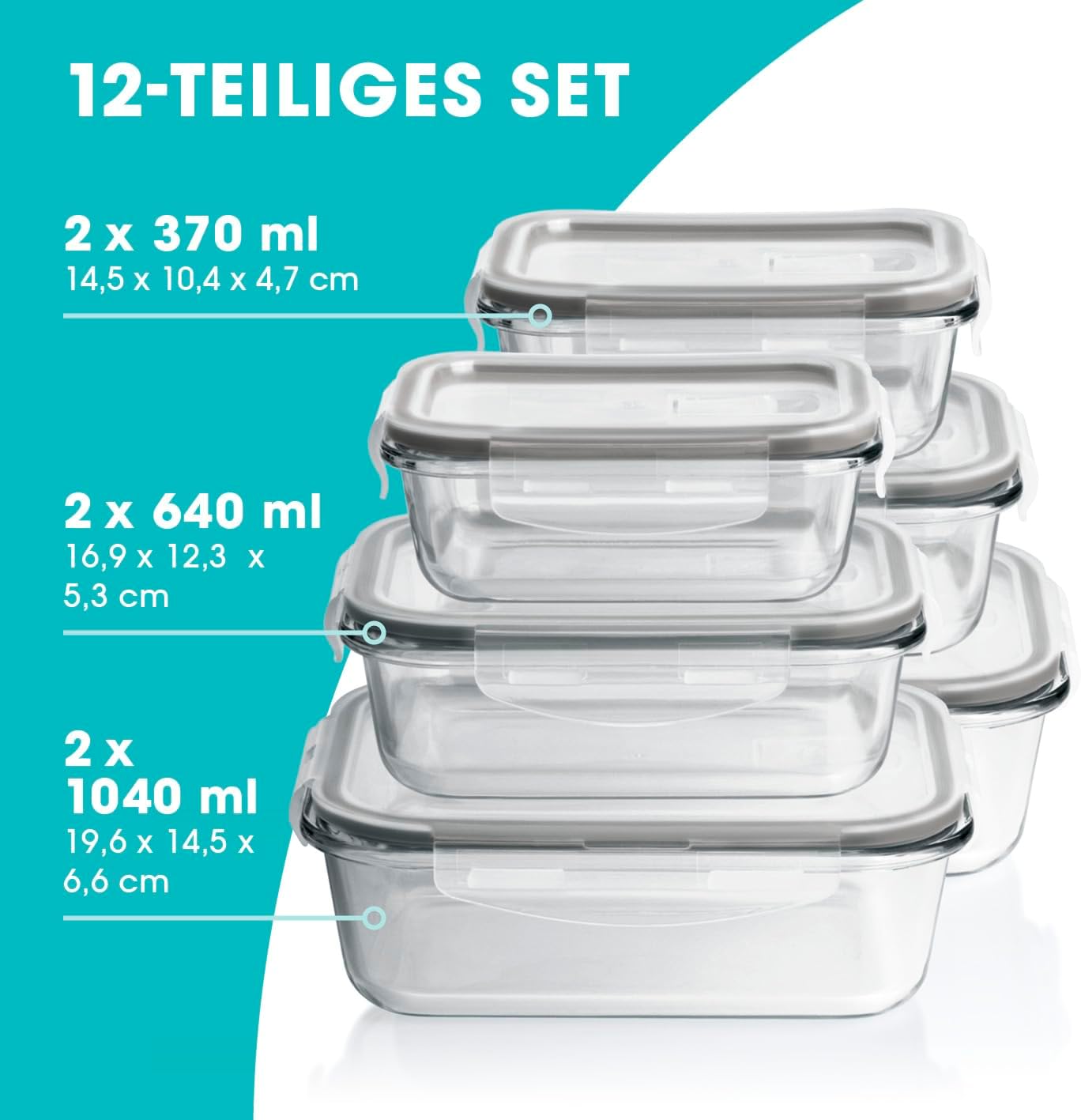 GOURMETmaxx Glas-Frischhaltedosen Klick-it 6er Set | Als Brotdose oder für Meal Prep | Spülmaschinen- Mikrowellen- und Gefrierschrankgeeignet | Aufbewahrungsbox mit Deckel mit Silikon Dichtungsring — Ansicht 3