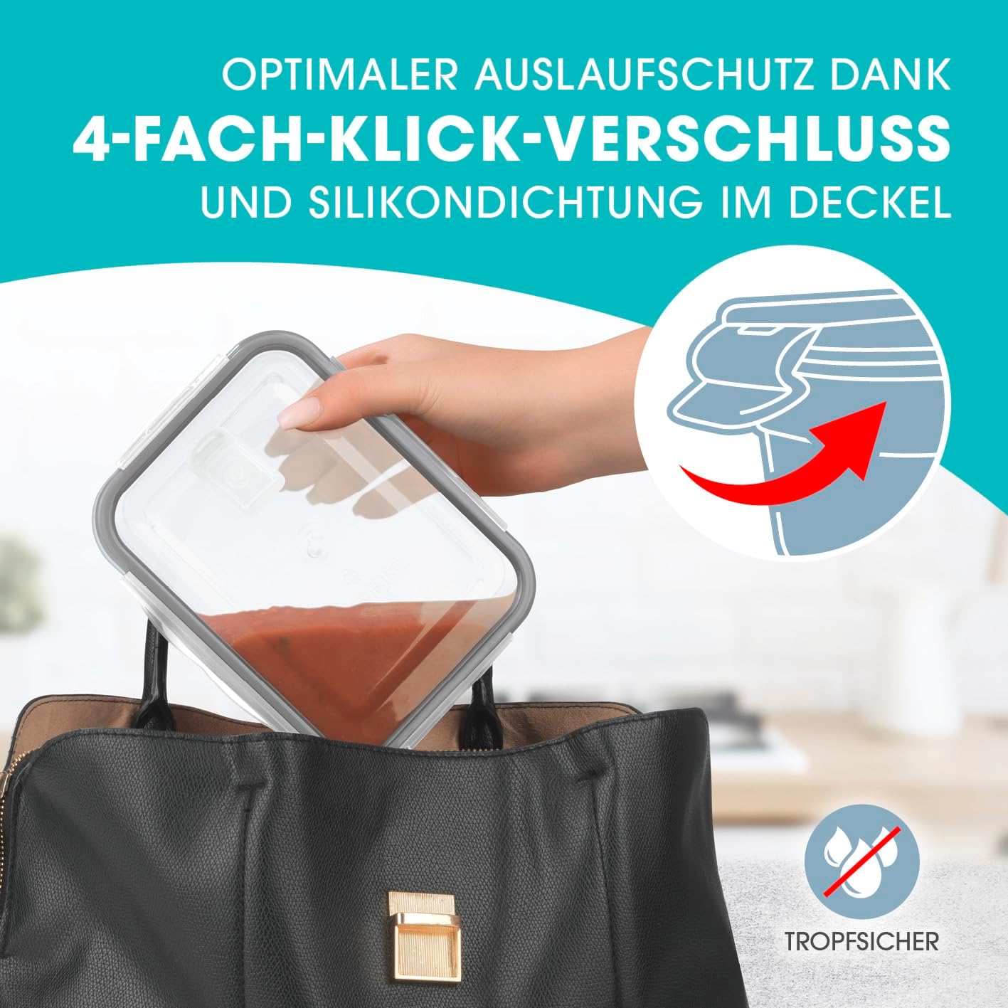 GOURMETmaxx Glas-Frischhaltedosen Klick-it 6er Set | Als Brotdose oder für Meal Prep | Spülmaschinen- Mikrowellen- und Gefrierschrankgeeignet | Aufbewahrungsbox mit Deckel mit Silikon Dichtungsring — Ansicht 5
