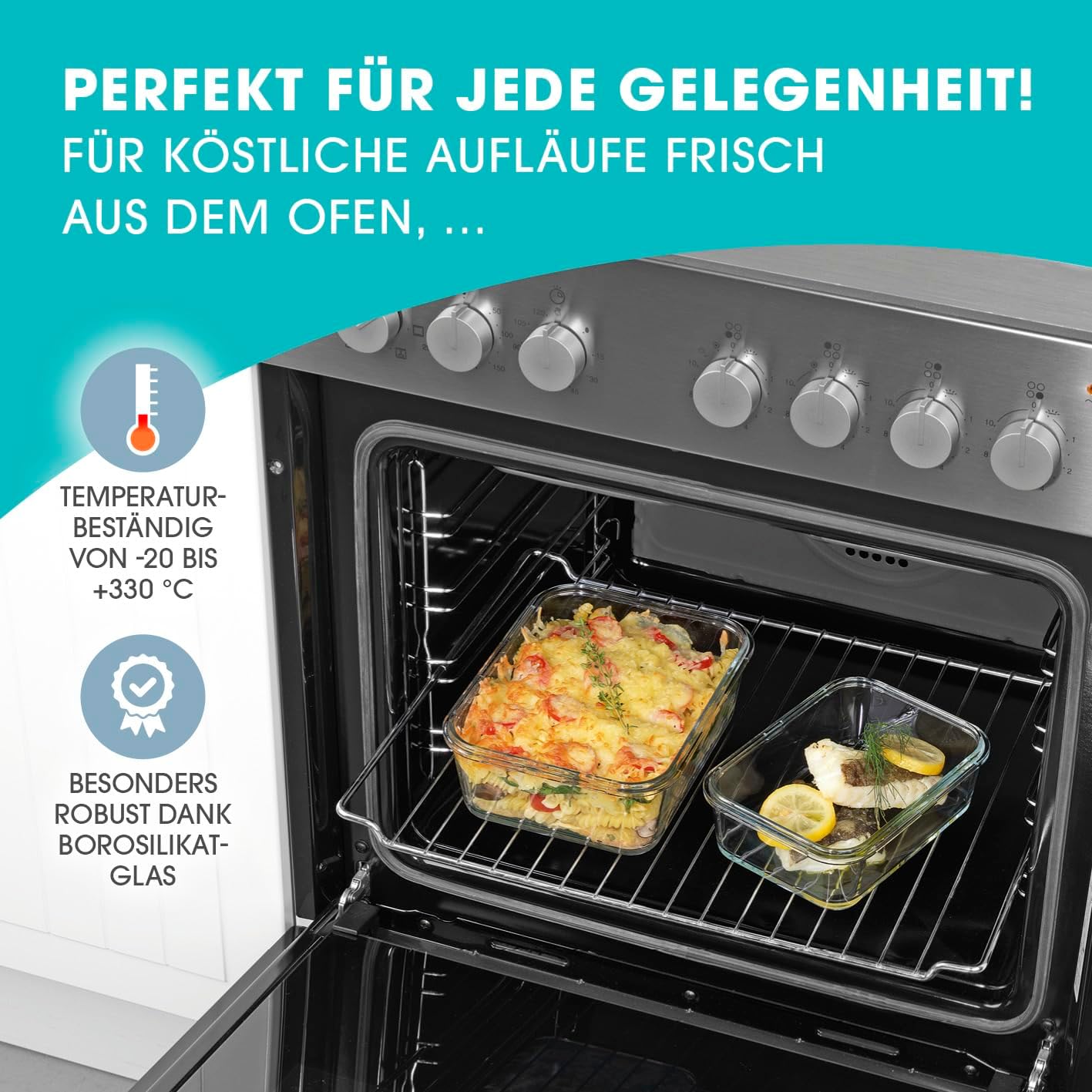 GOURMETmaxx Glas-Frischhaltedosen Klick-it 6er Set | Als Brotdose oder für Meal Prep | Spülmaschinen- Mikrowellen- und Gefrierschrankgeeignet | Aufbewahrungsbox mit Deckel mit Silikon Dichtungsring — Ansicht 6
